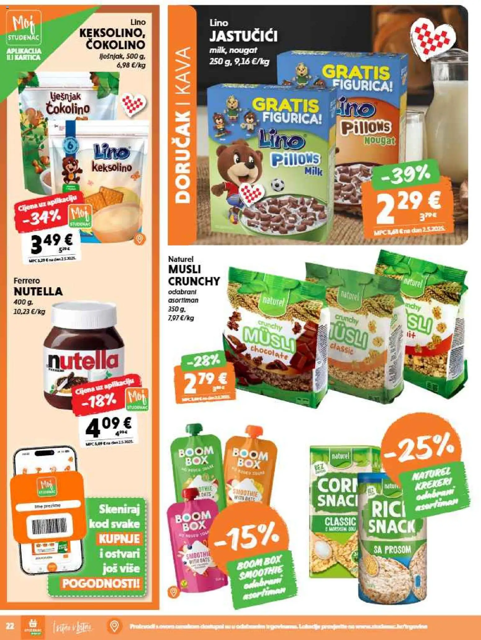 Studenac katalog | vrijedi od 26.08.2026 | Stranica: 22 | Proizvodi: Kava, Musli, Krekeri, Lino