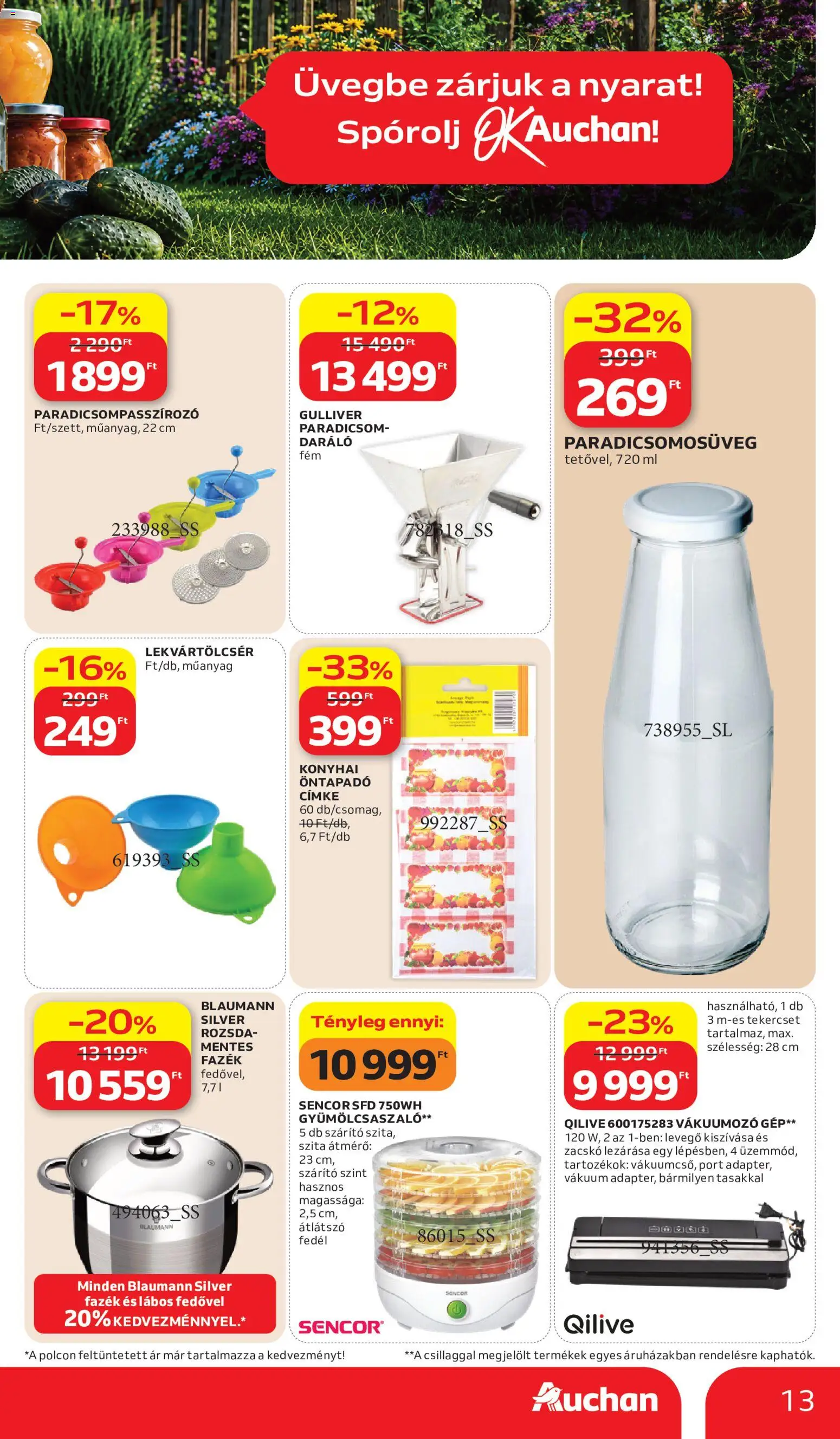 Auchan akciós ujság - amely érvényes a következő dátumtól: 2026.07.02. | Oldal: 13 | Termékek: Vákuumozó, Paradicsompasszírozó, Szárító, Paradicsom