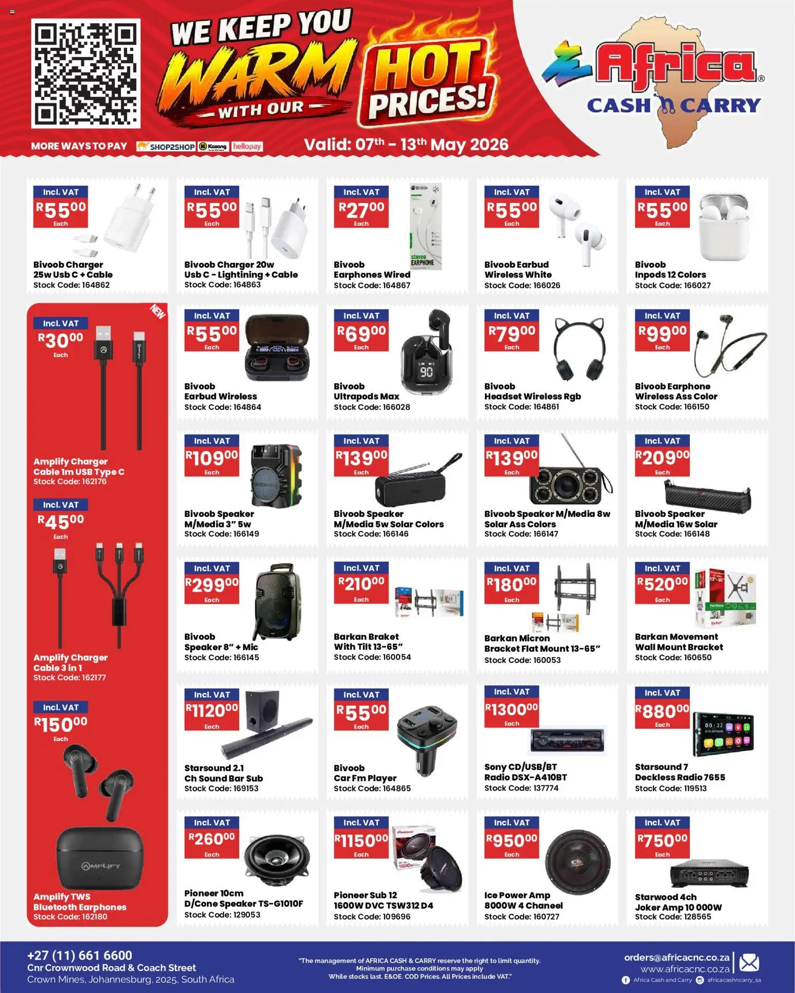 New Africa Cash & Carry catalogue – valid from 07/05/2026 | Page: 22 | Products: Earphones, Speaker, USB, Charger