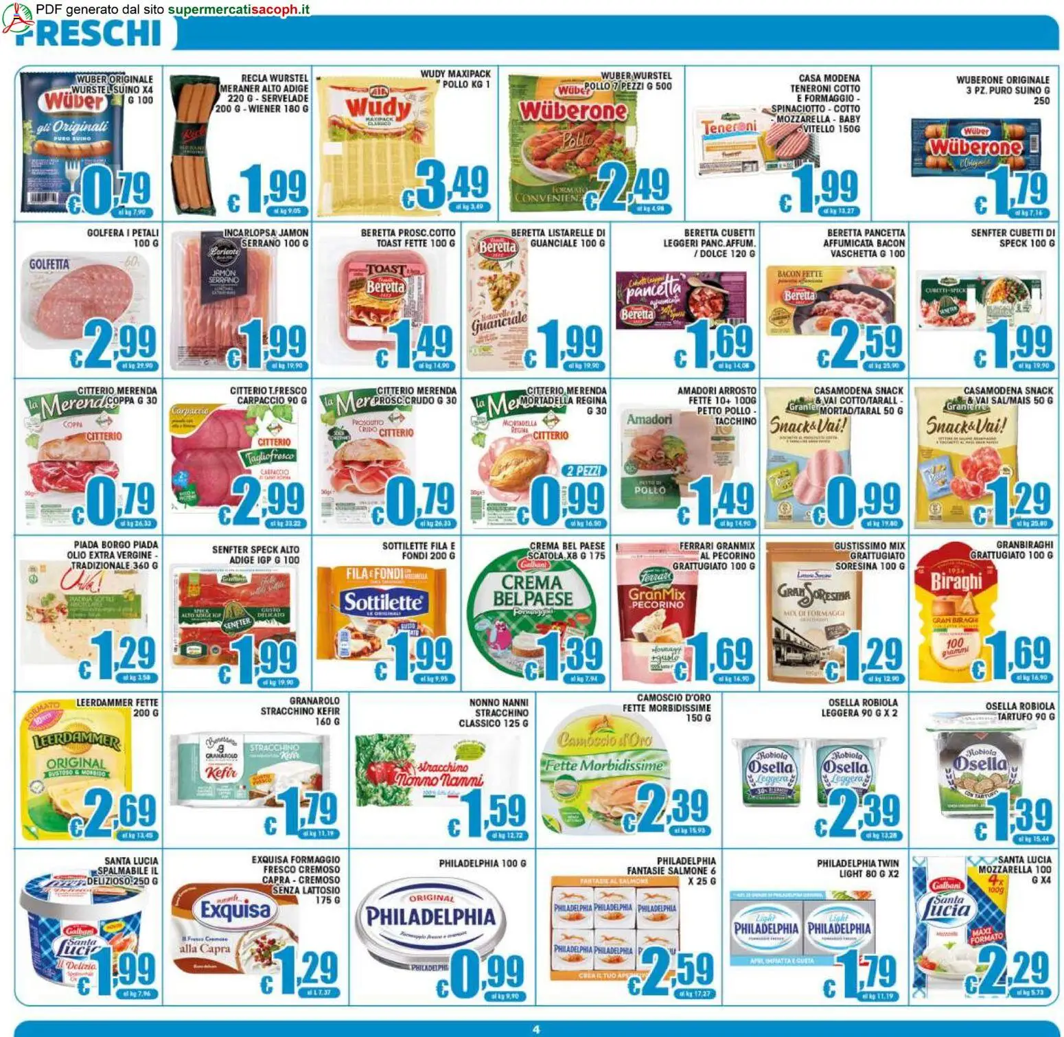 Volantino Sacoph del 12/08/2026 | Pagina: 4 | Prodotti: Carpaccio, Pancetta, Vitello, Olio extra vergine