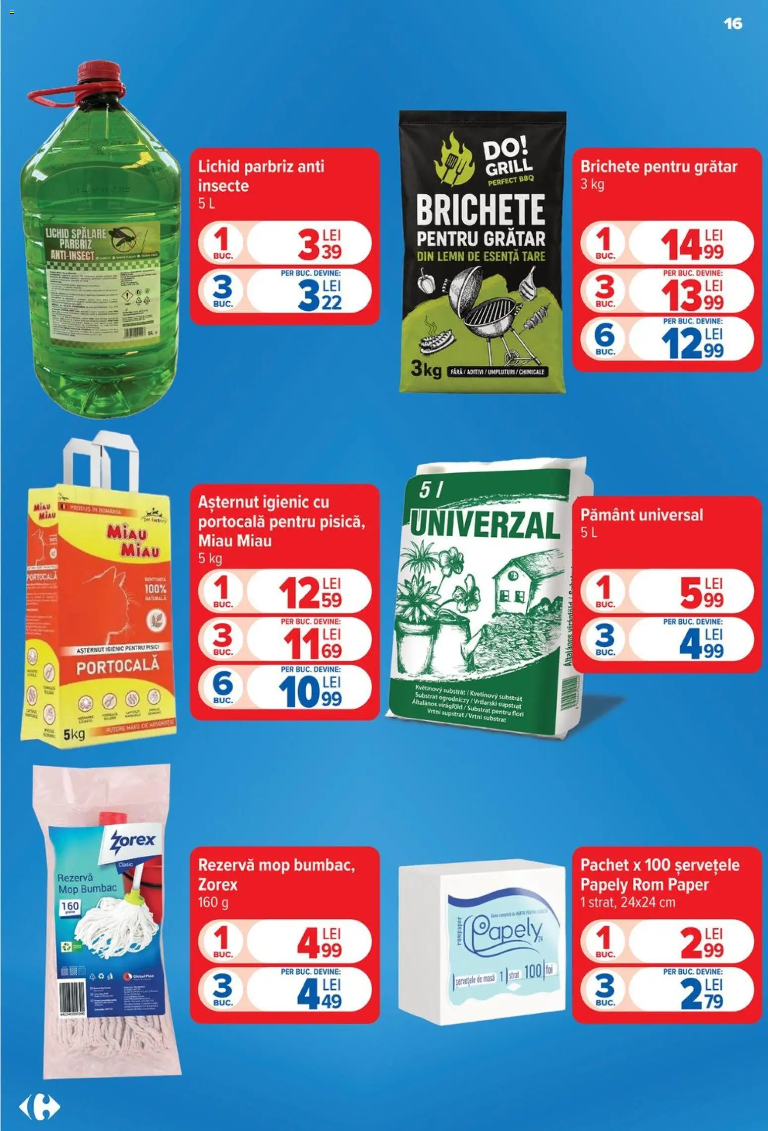 Noul catalog Carrefour – valabil de la 26.08.2026 | Pagină: 17 | Produse: Mop, Masă, Brichete, Flori