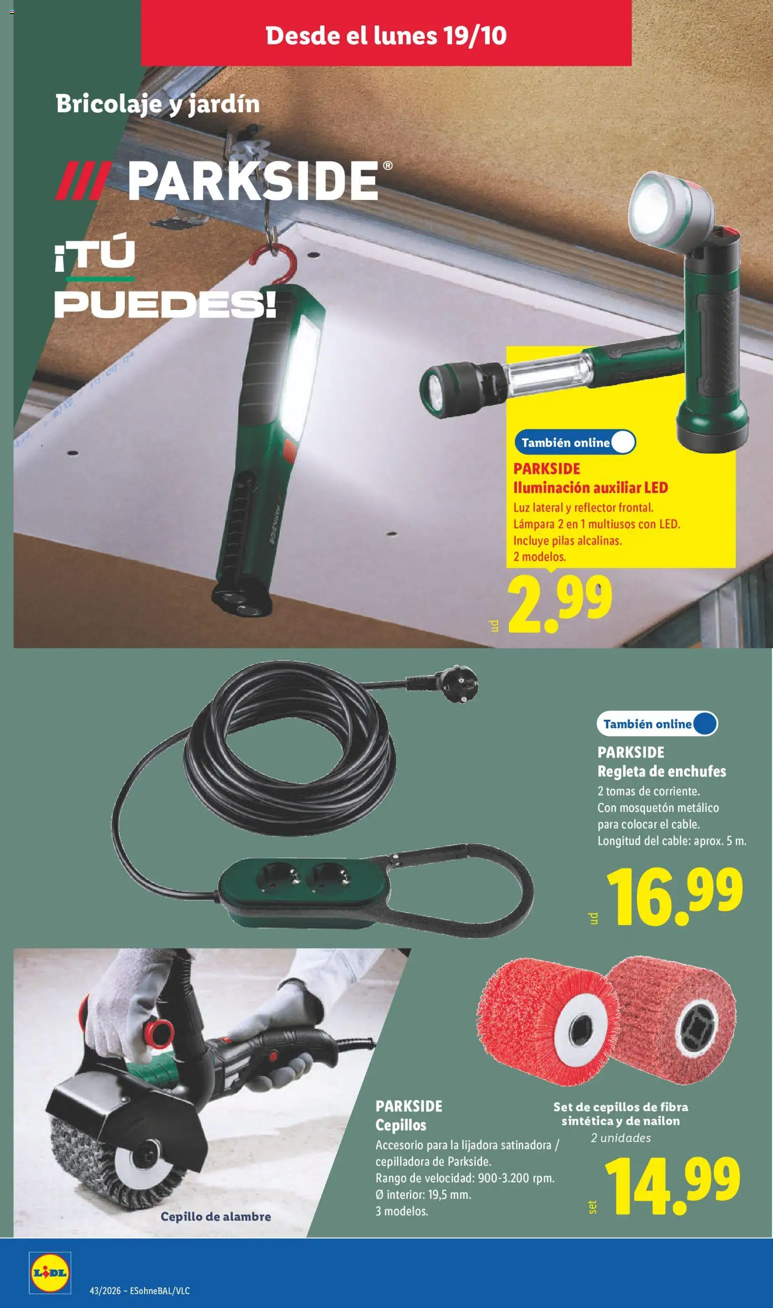 Lidl folleto de bazar │ válido desde el 19/10/2026 | Página: 10 | Productos: Cepillo, Cable, Iluminación, Lámpara