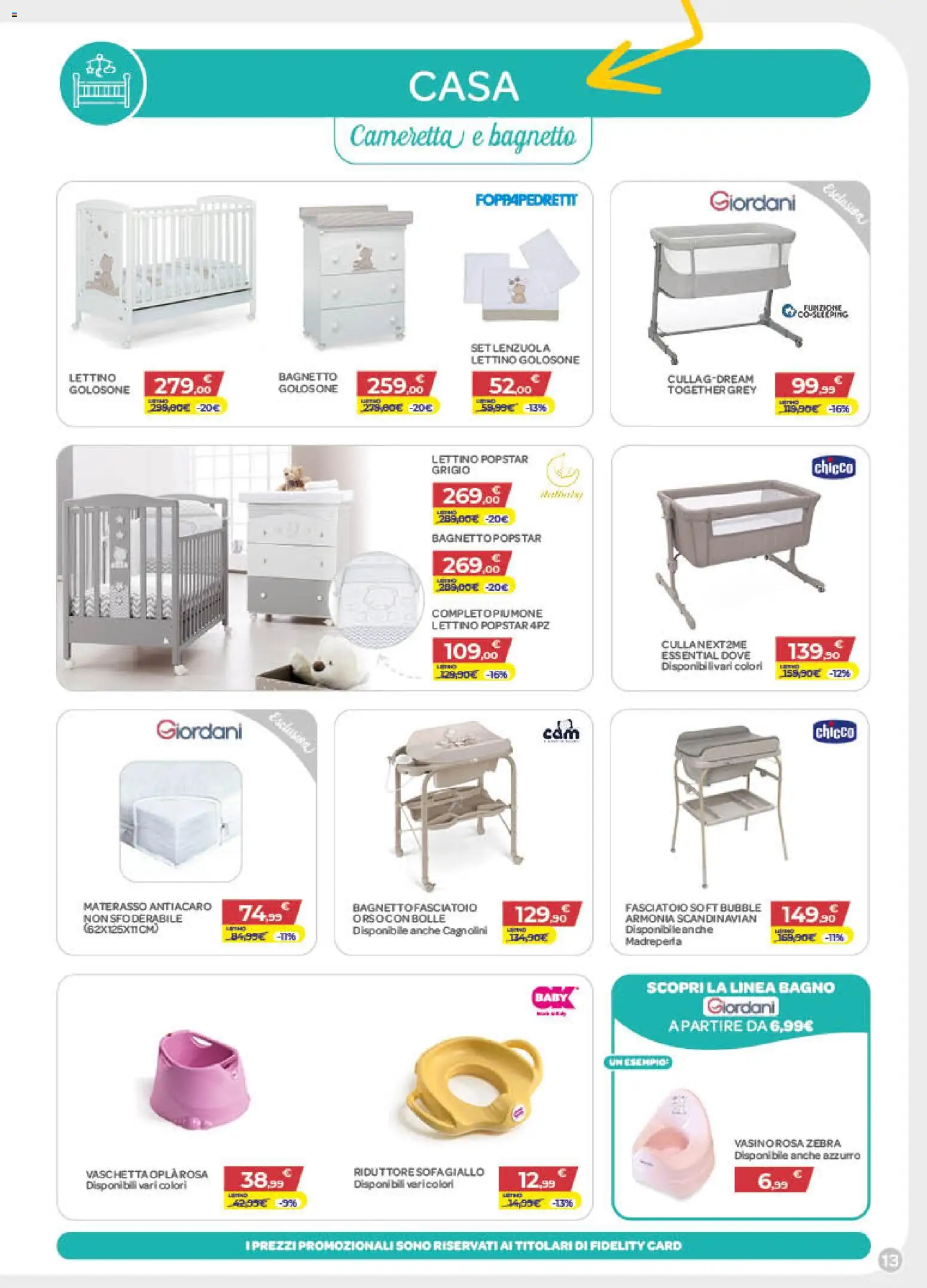 Volantino Bimbo store del 02/07/2026 | Pagina: 13 | Prodotti: Lettino, Bagnetto, Fasciatoio, Bagno