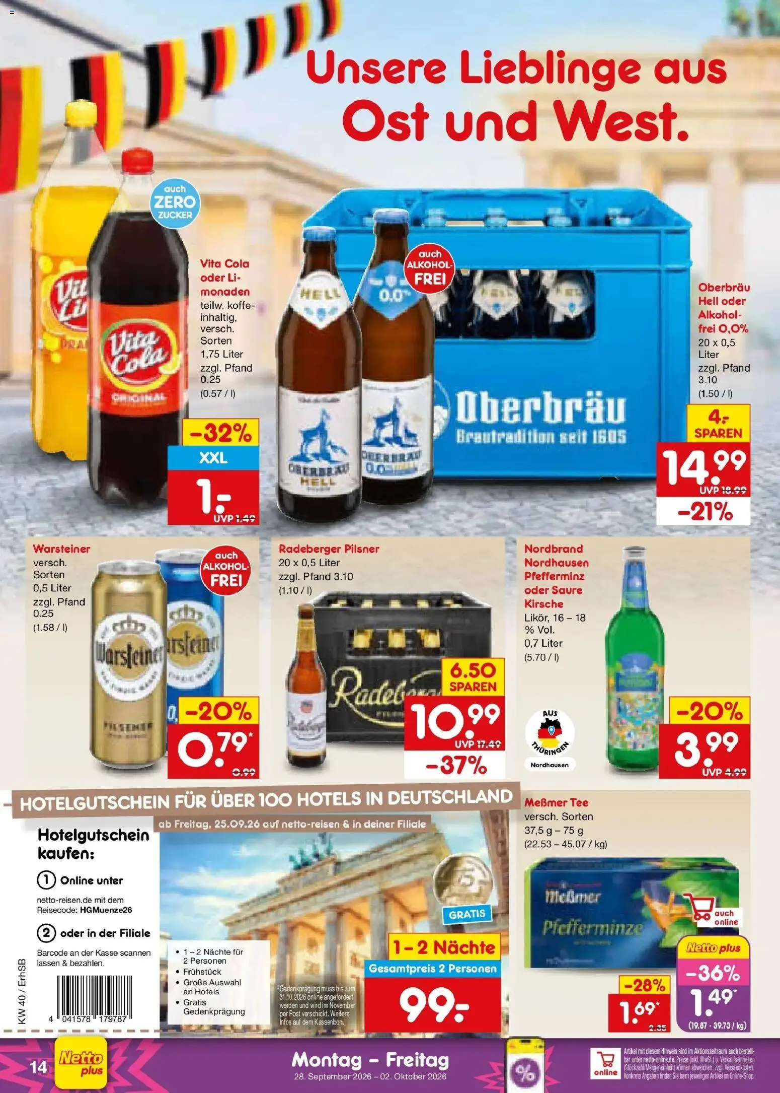 Netto Marken-Discount Prospekt Metten – gültig ab 28.09.2026 | Seite: 20 | Produkte: Messmer, Alkohol, Tee, Radeberger pilsner