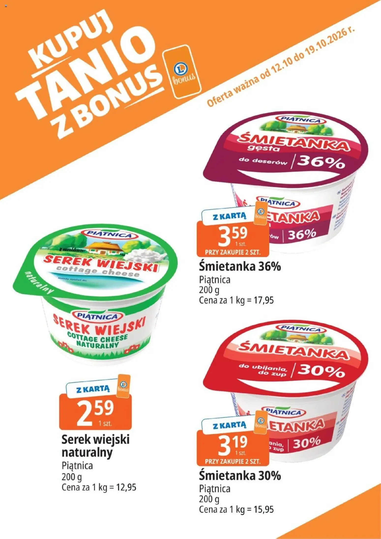 E.Leclerc gazetka - Kupuj Tanio Z Bonus od 12.10.2026 | Strona: 2 | Produkty: Karta, Piątnica, Serek wiejski, Serek wiejski piątnica