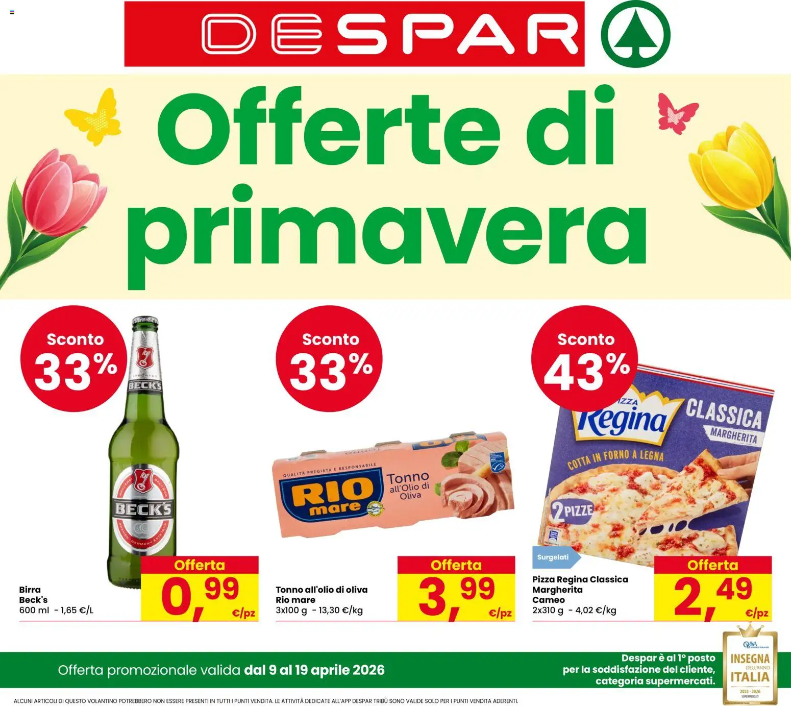 Volantino Despar del 09.04.2026 | Pagina: 1 | Prodotti: Pizza, Birra, Tonno, Forno
