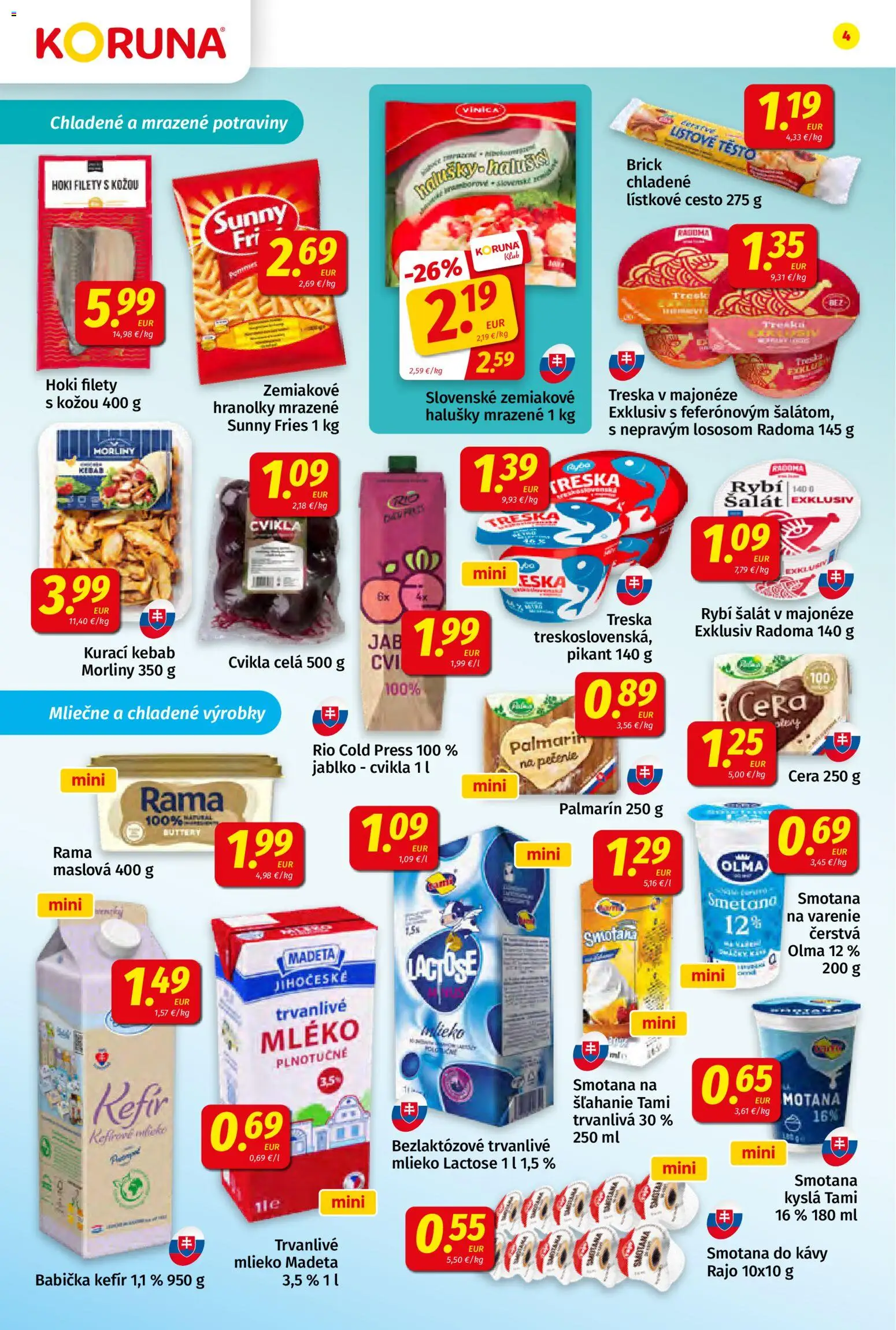 Nové Koruna akcie – leták je platný od 11.09.2026 | Strana: 4 | Produkty: Palmarin, Lístkové cesto, Šalát, Treska