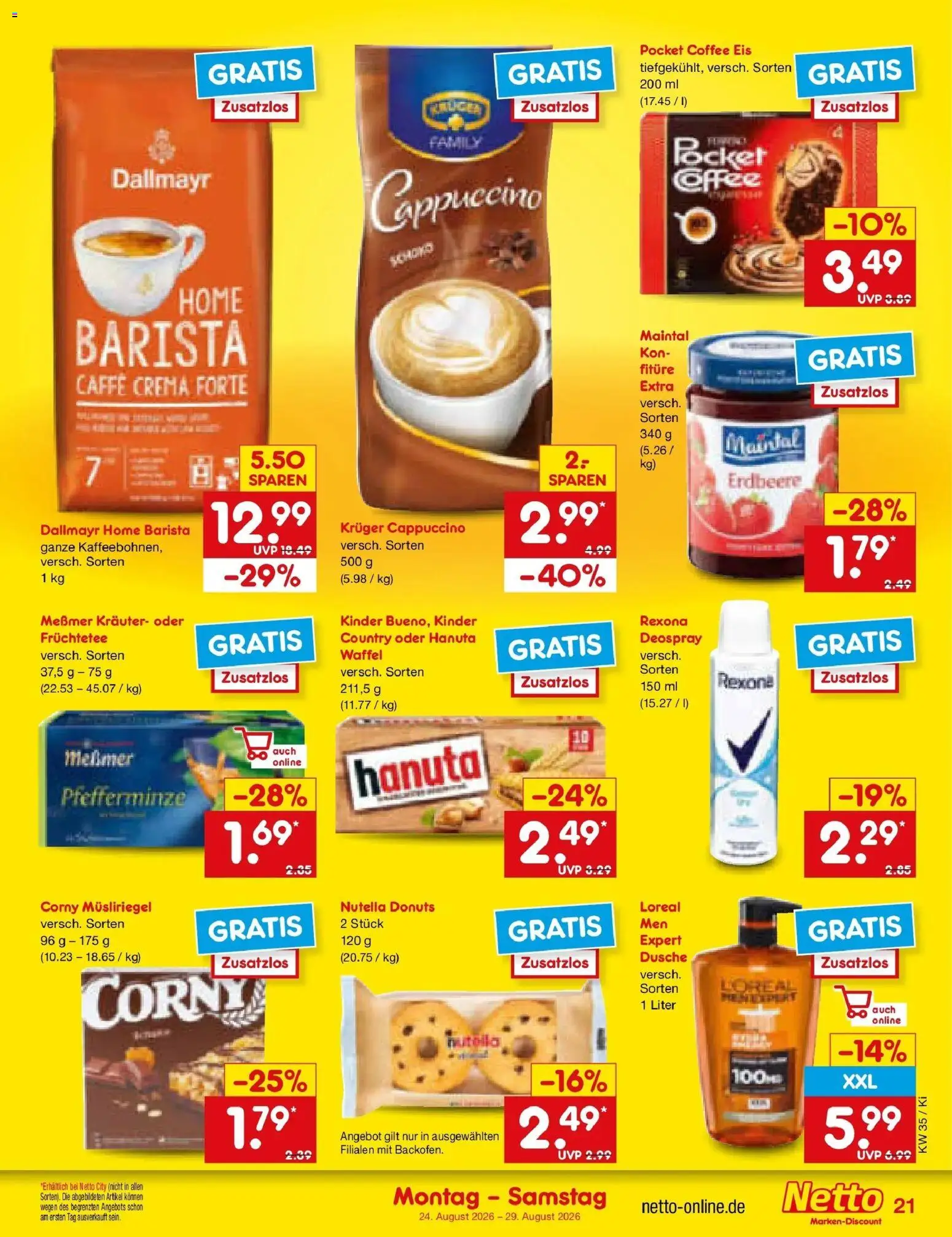 Netto Marken-Discount Prospekt Bad Friedrichshall (ab 24.08.2026) » Angebote | Seite: 31 | Produkte: Messmer, Dallmayr, Kruger cappuccino, Eis