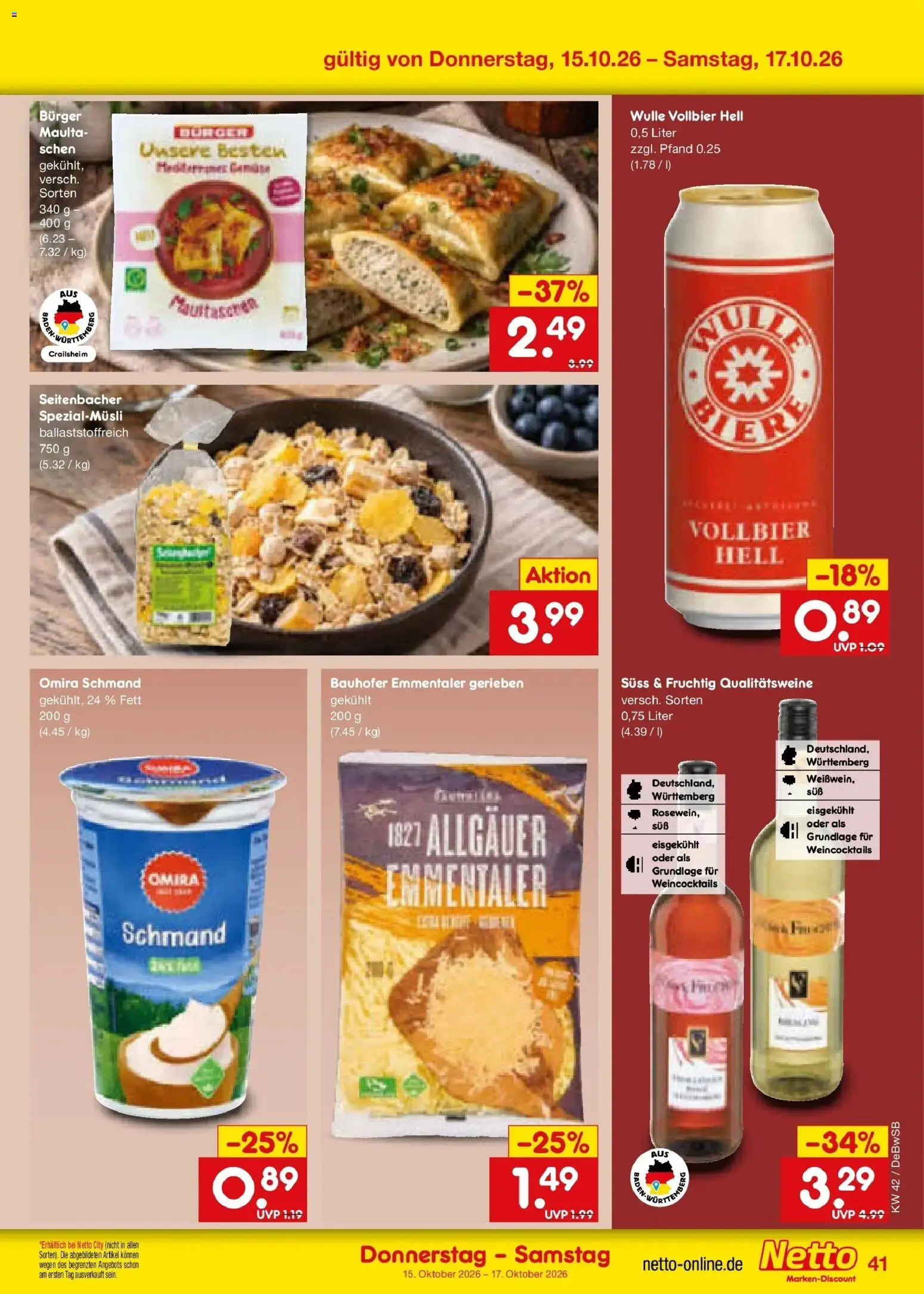 Netto Marken-Discount Prospekt Waiblingen-Bittenfeld (ab 12.10.2026) » Angebote | Seite: 57 | Produkte: Burger, Maultaschen