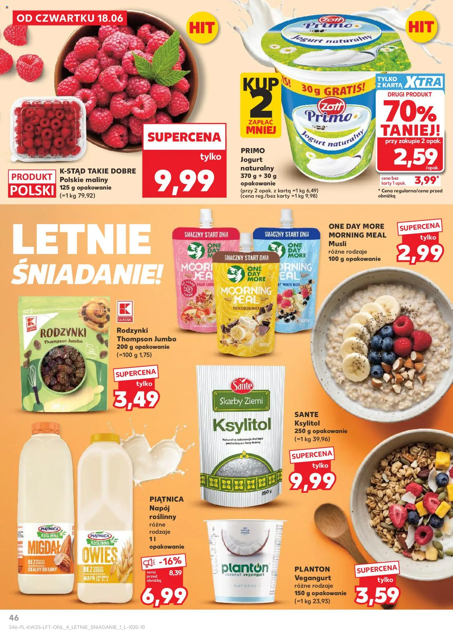Kaufland Polsko leták od 18.06.2026 | Strana: 46 | Produkty: Jogurt, Maliny, Müsli, Karty