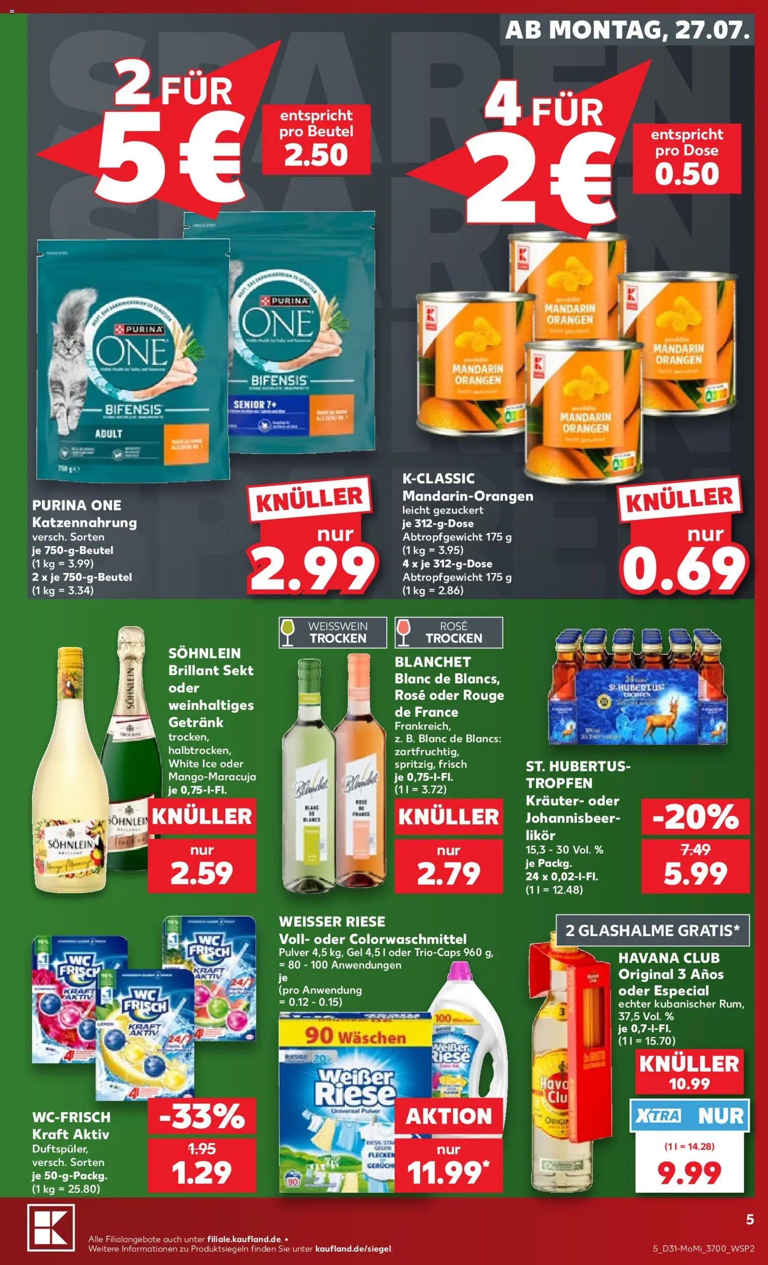 Kaufland Německo leták - Rostock od 27.07.2026 | Strana: 5 | Produkty: Purina, Havana club, Sekt, Purina one