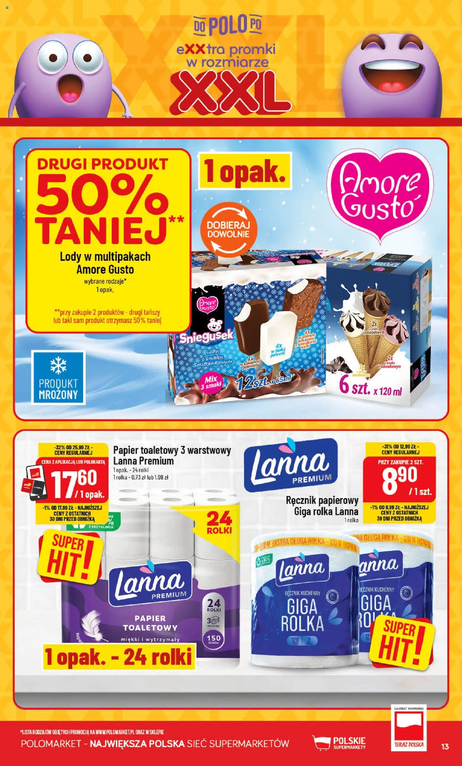 POLOmarket gazetka od 09.09.2026 | Strona: 13 | Produkty: Papier toaletowy, Rolki, Lody, Ręcznik papierowy