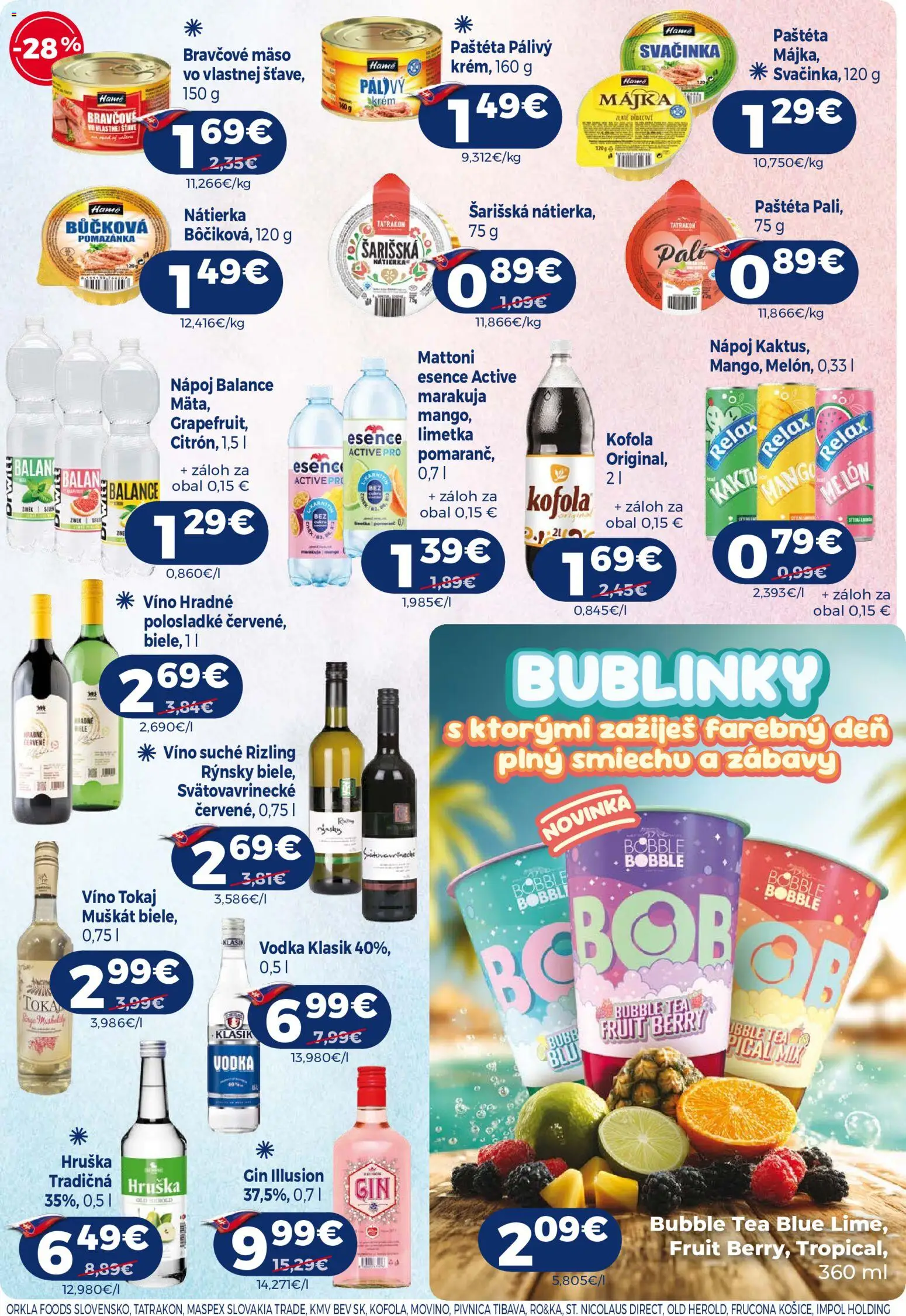 Nové Milk Agro akcie – leták je platný od 22.07.2026 | Strana: 14 | Produkty: Víno, Kofola, Mattoni, Mango