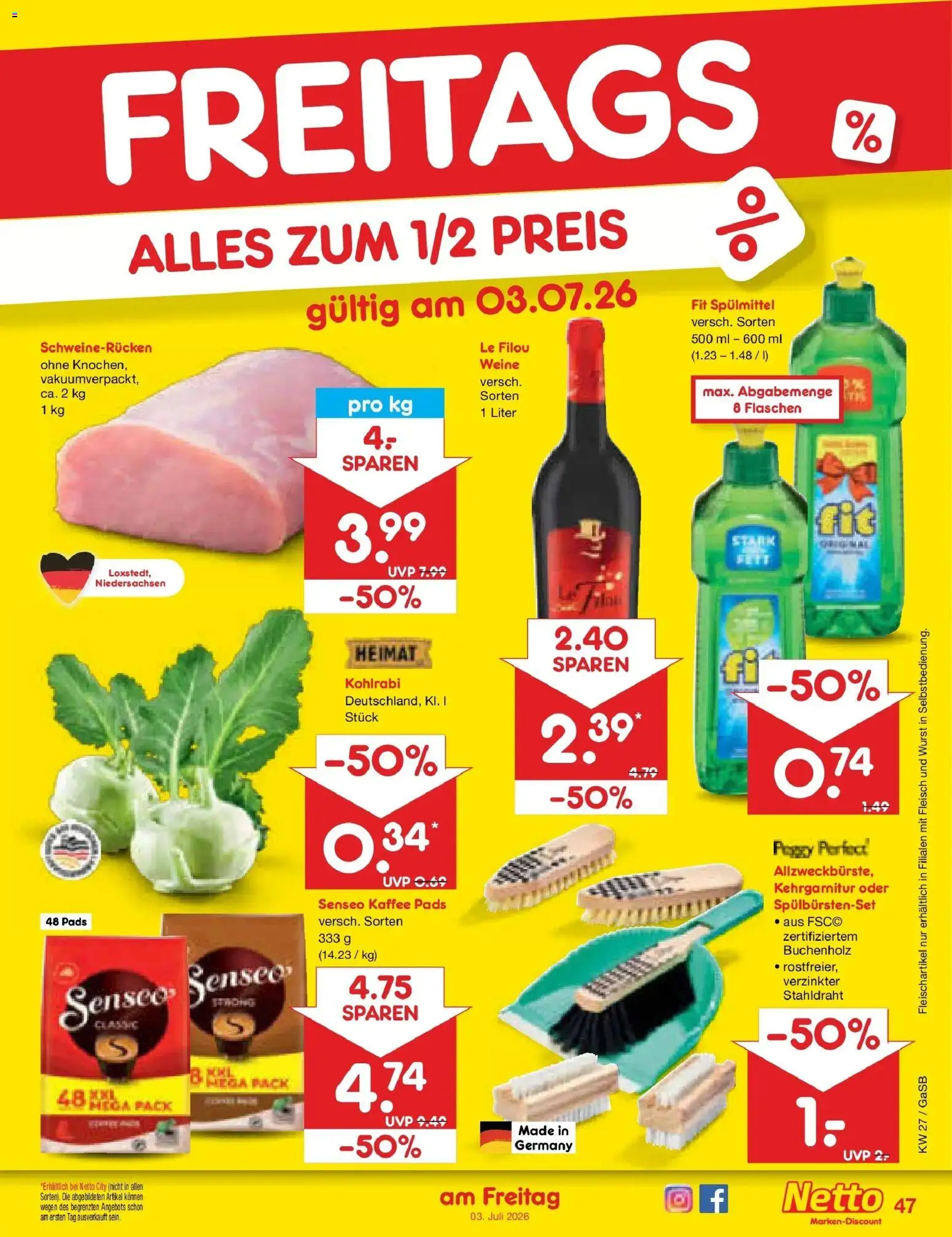 Netto Marken-Discount Prospekt Bremen-Lesum – gültig ab 28.06.2026 | Seite: 67 | Produkte: Le filou, Kohlrabi, Schweinerucken, Fleisch