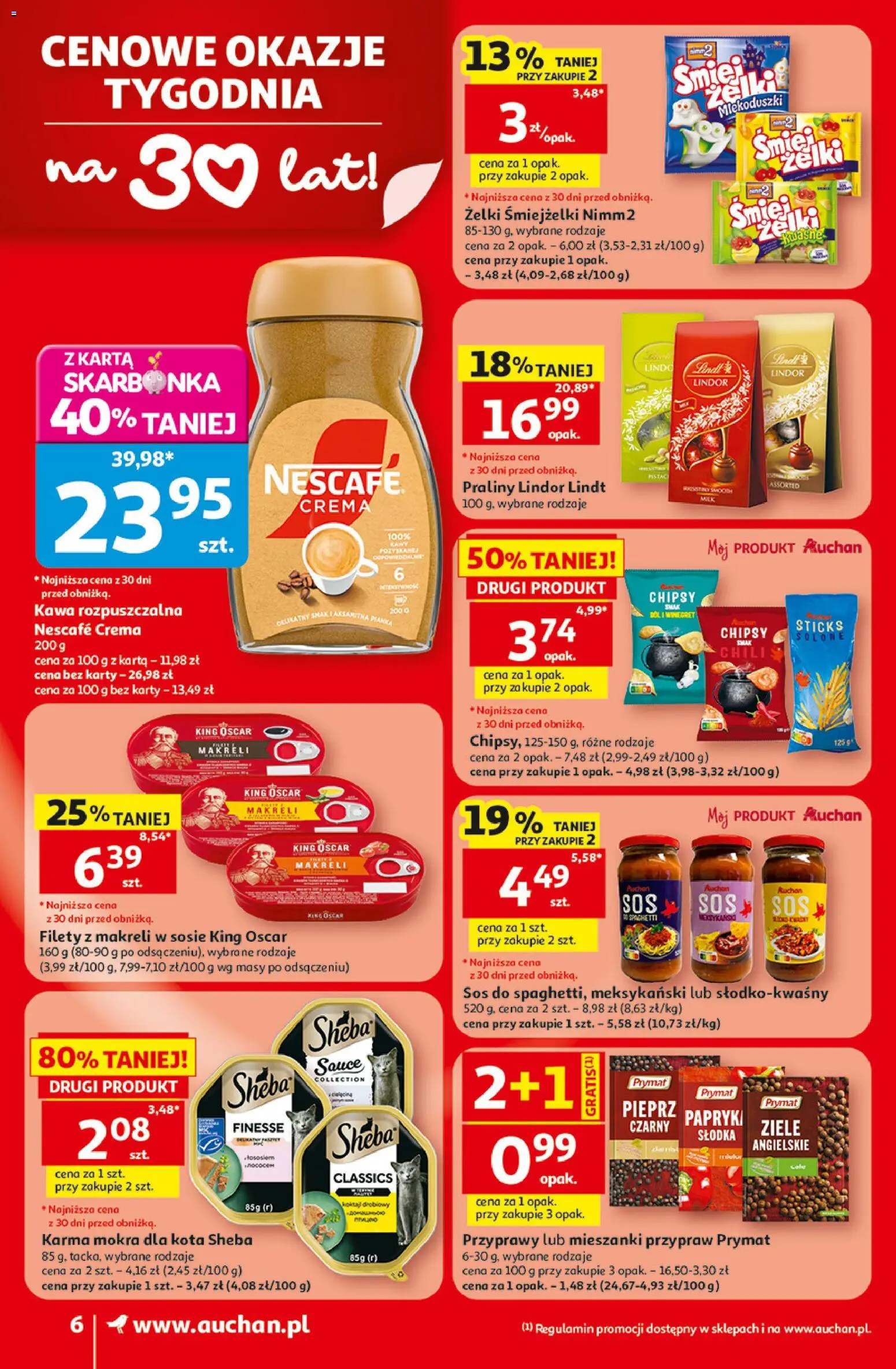 Auchan gazetka od 30.07.2026 | Strona: 6 | Produkty: Lindt, Praliny, Kawa, Karma