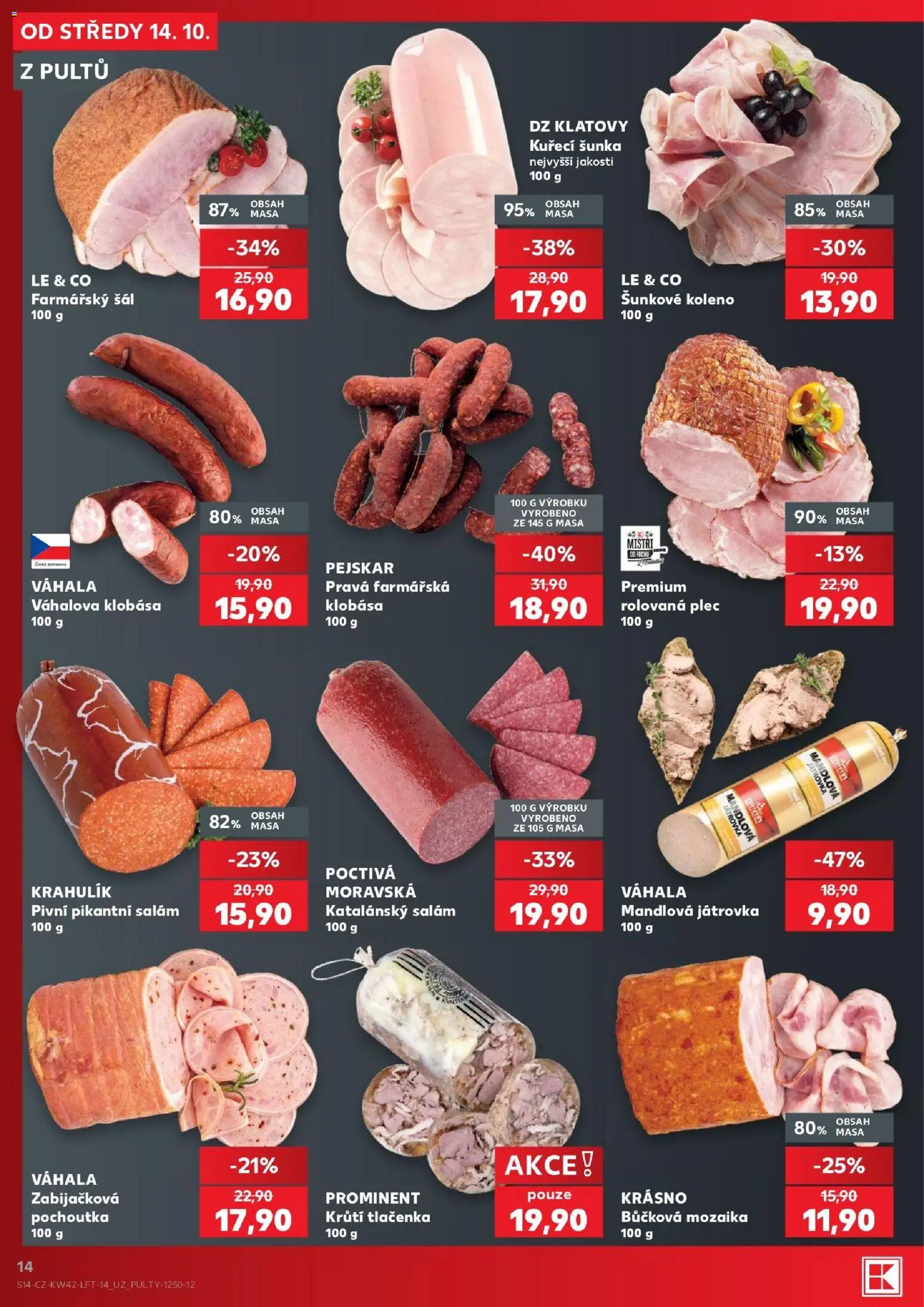 Kaufland leták - Liberec od 14.10.2026 | Strana: 14 | Produkty: Salám, Šunka, Klobása, Kuřecí šunka
