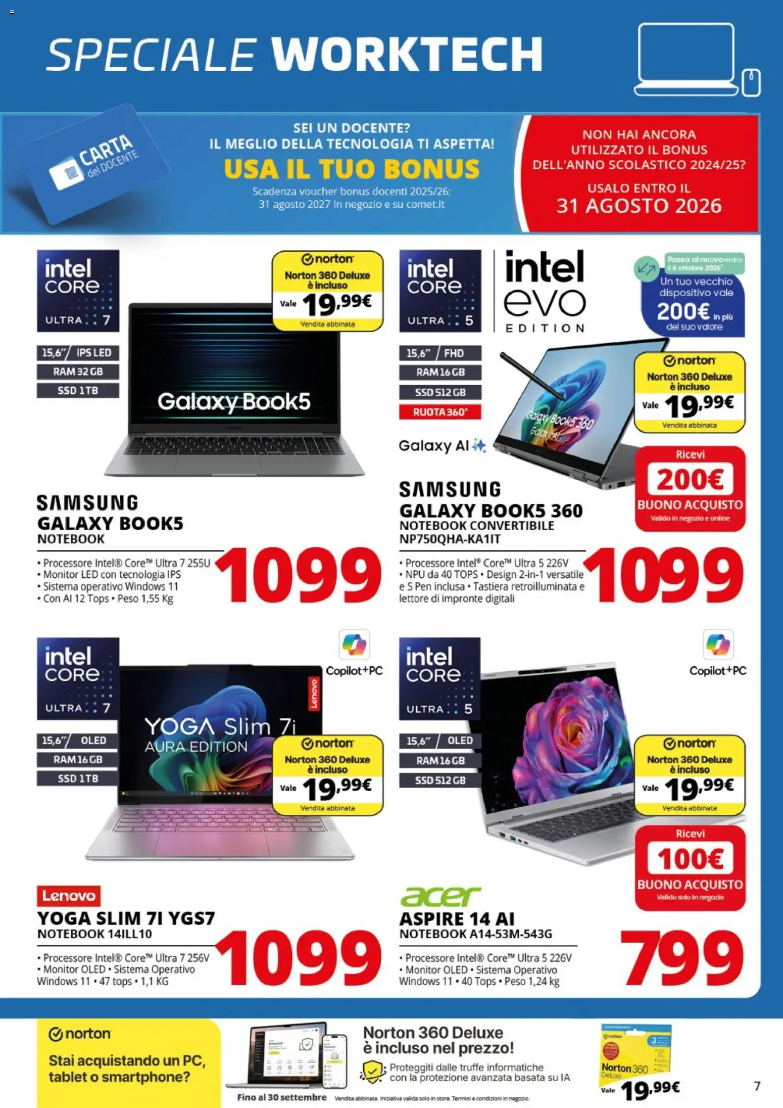 Volantino Comet del 27/08/2026 | Pagina: 7 | Prodotti: Monitor, Notebook, Samsung Galaxy, Smartphone