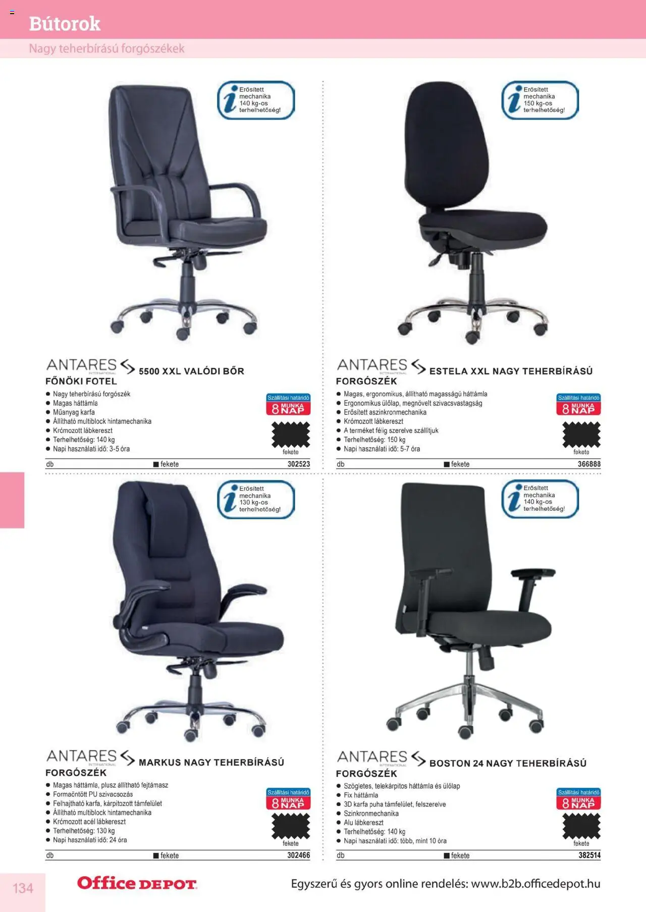Office Depot akciós ujság - amely érvényes a következő dátumtól: 2025.04.10. | Oldal: 134 | Termékek: Forgószék, Fotel, Bor, Óra
