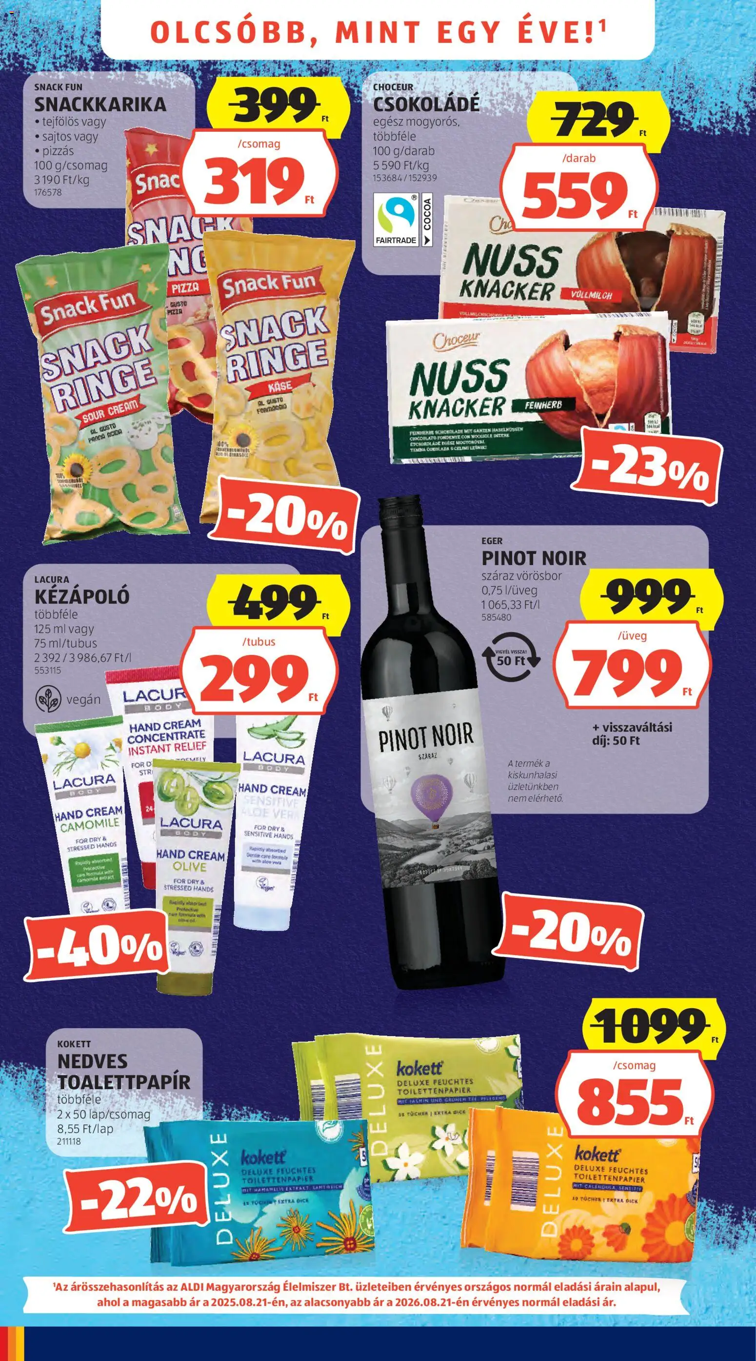 Aldi akciós ujság - amely érvényes a következő dátumtól: 2026.08.21. | Oldal: 4 | Termékek: Toalettpapír, Száraz vörösbor, Pizza, Vörösbor