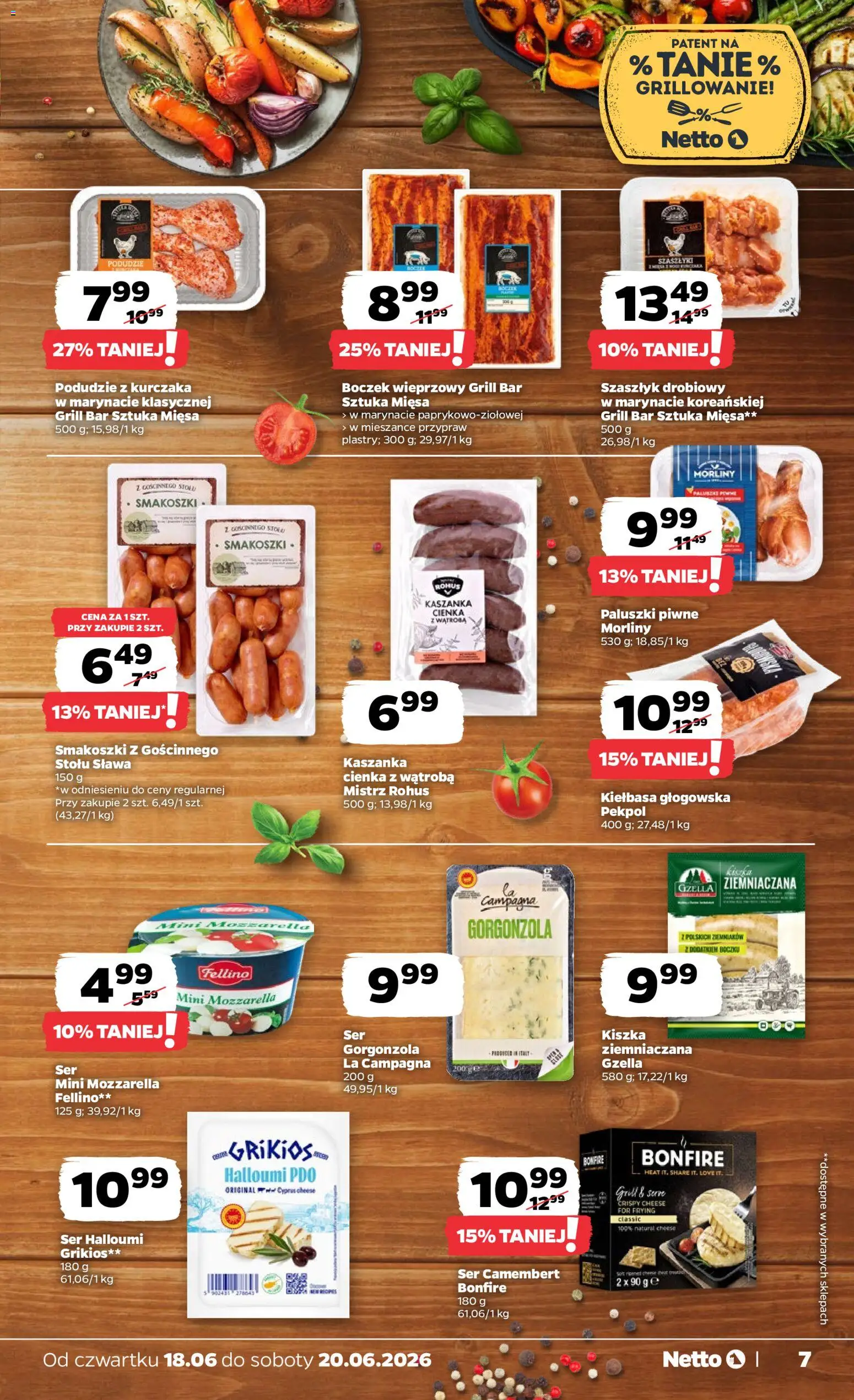 Netto gazetka od czwartku spożywcza od 18.06.2026 | Strona: 7 | Produkty: Kiełbasa, Boczek wieprzowy, Kaszanka, Paluszki