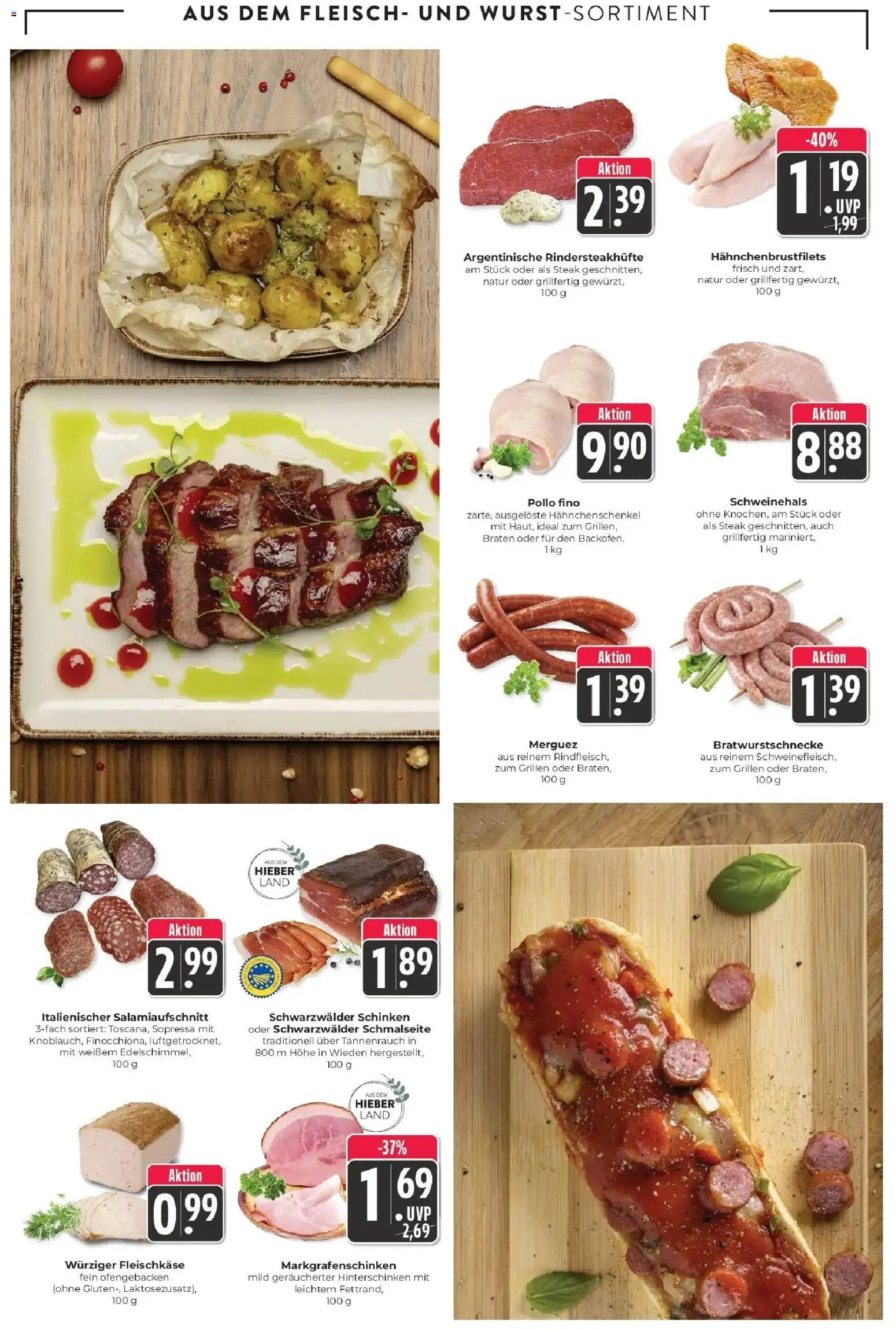 E center Prospekt Lörrach (ab 10.08.2026) zum Blättern | Seite: 4 | Produkte: Hahnchenschenkel, Schinken, Steak, Fleisch