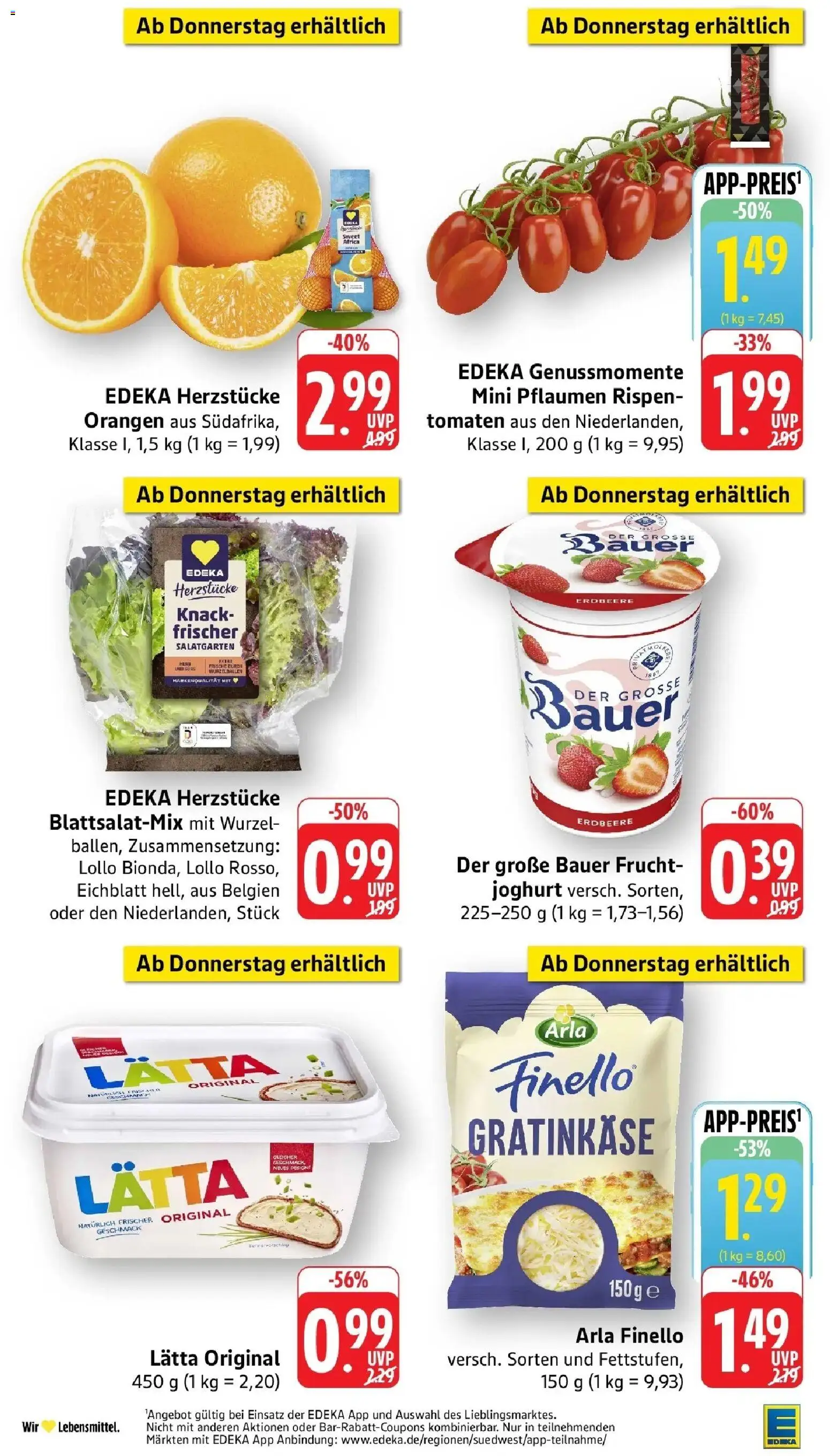 Edeka Prospekt Donaueschingen (ab 12.10.2026) » Angebote Online | Seite: 50 | Produkte: Pflaumen, Orangen, Tomaten, Lätta