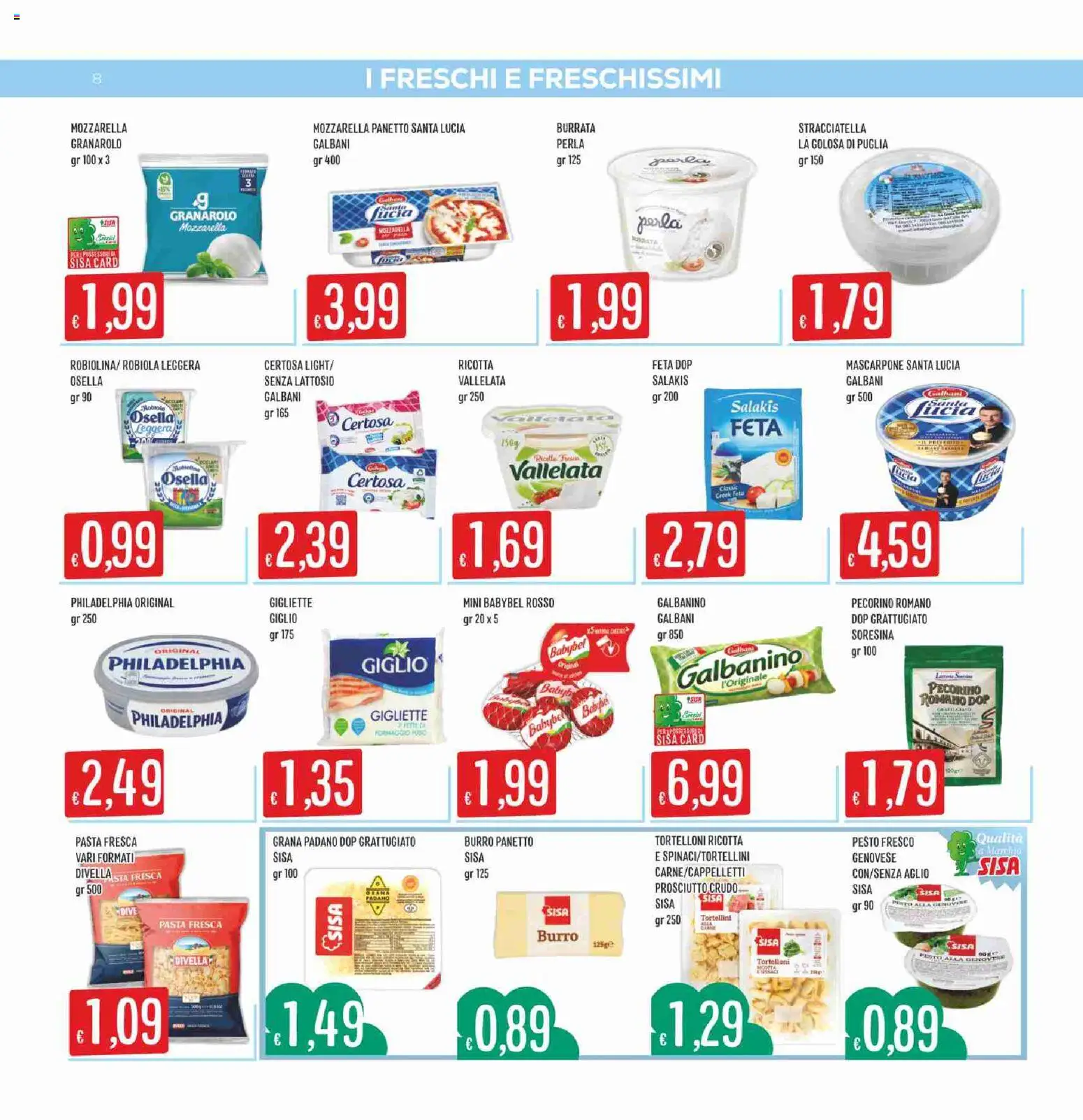 Volantino SISA del 17/09/2026 | Pagina: 8 | Prodotti: Mozzarella, Grana Padano, Tortelloni, Senza lattosio