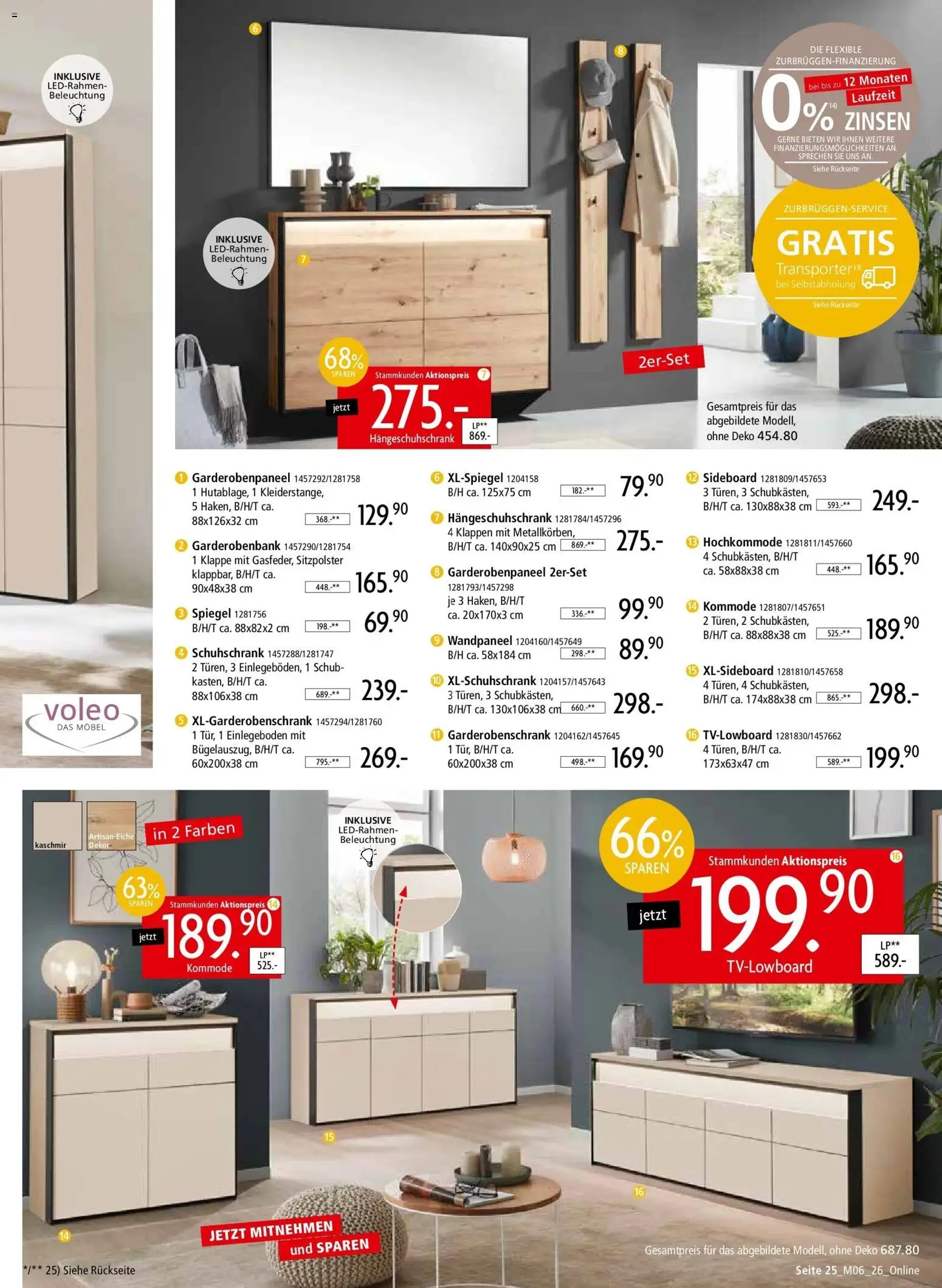 Zurbrüggen - Zurbrüggen: Unschlagbar günstig – gültig ab 01.05.2026 | Seite: 25 | Produkte: Sideboard, Kommode, Spiegel, Garderobenschrank