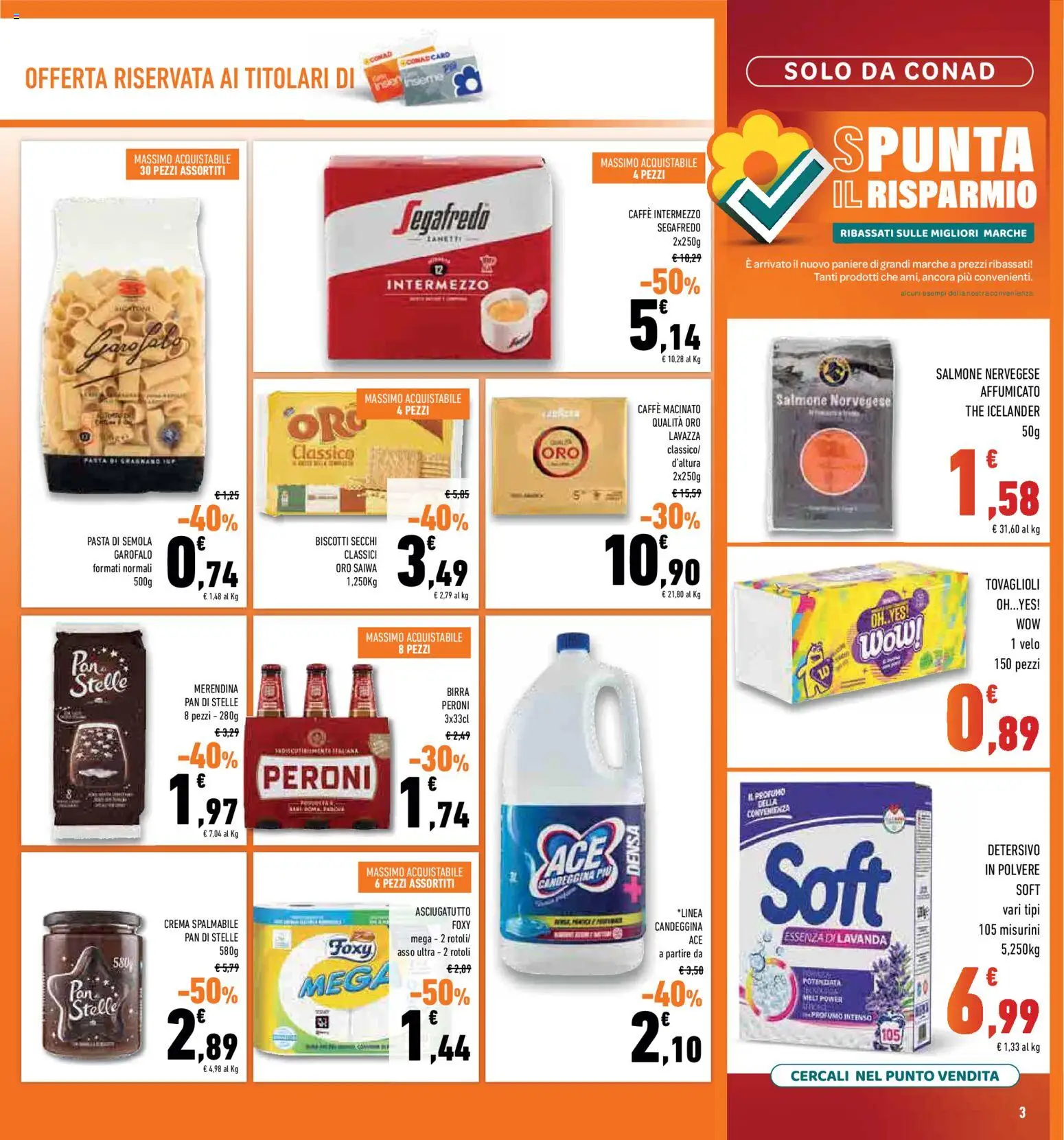 Volantino Conad del 11.03.2026 | Pagina: 3 | Prodotti: Crema, Detersivo in polvere, Salmone, Pasta