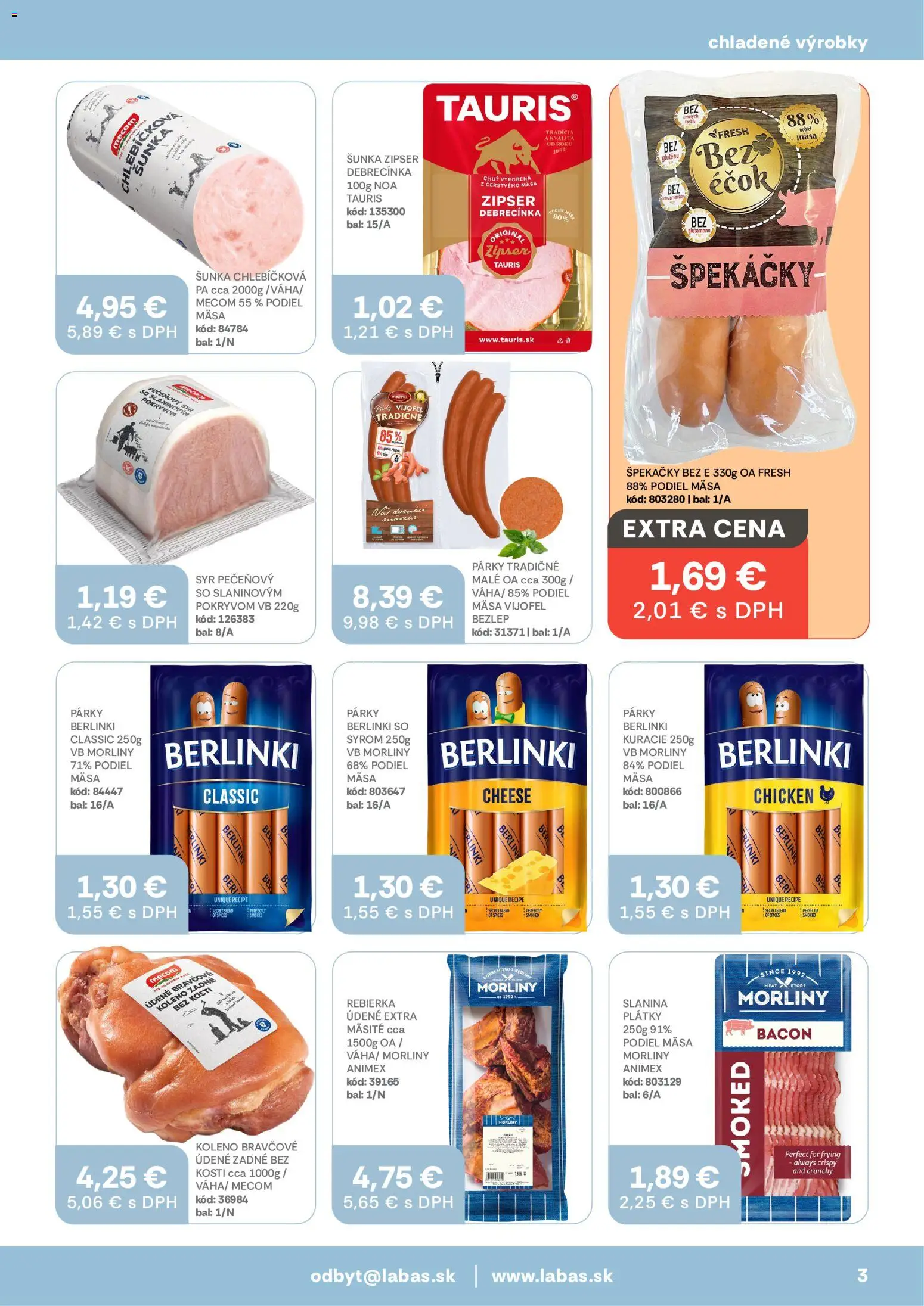 Nové Labaš akcie – leták je platný od 25.08.2026 | Strana: 3 | Produkty: Šunka, Koleno, Slanina, Bravčové koleno zadné