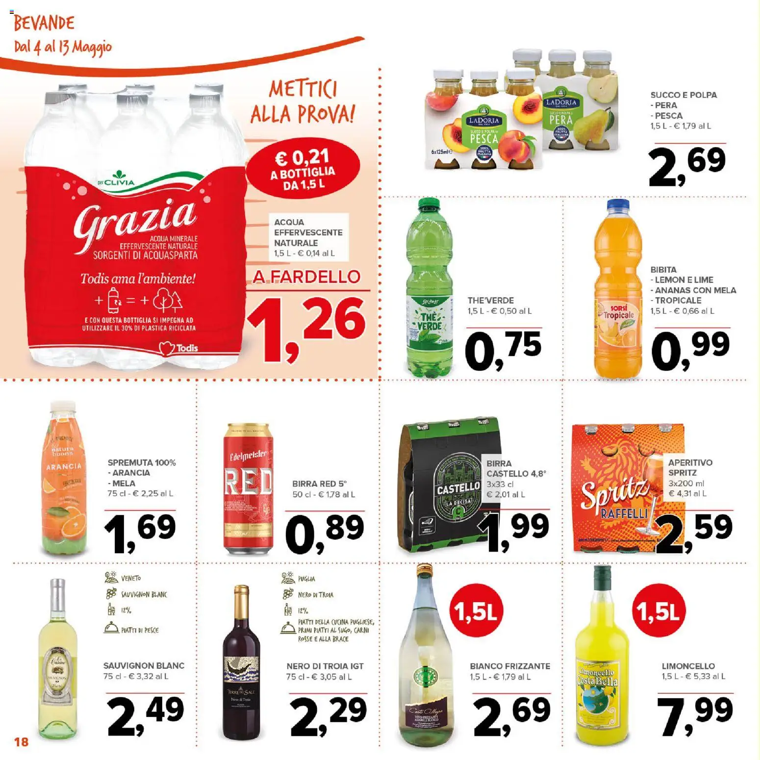 Volantino Todis del 04.05.2026 | Pagina: 18 | Prodotti: Birra, Pesca, Lime, Aperitivo