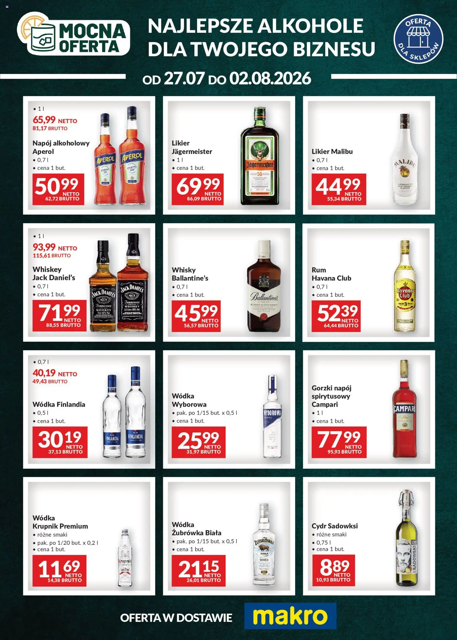 Makro gazetka - Mocna oferta od 27.07.2026 | Strona: 1 | Produkty: Cydr, Żubrówka, Jagermeister, Aperol