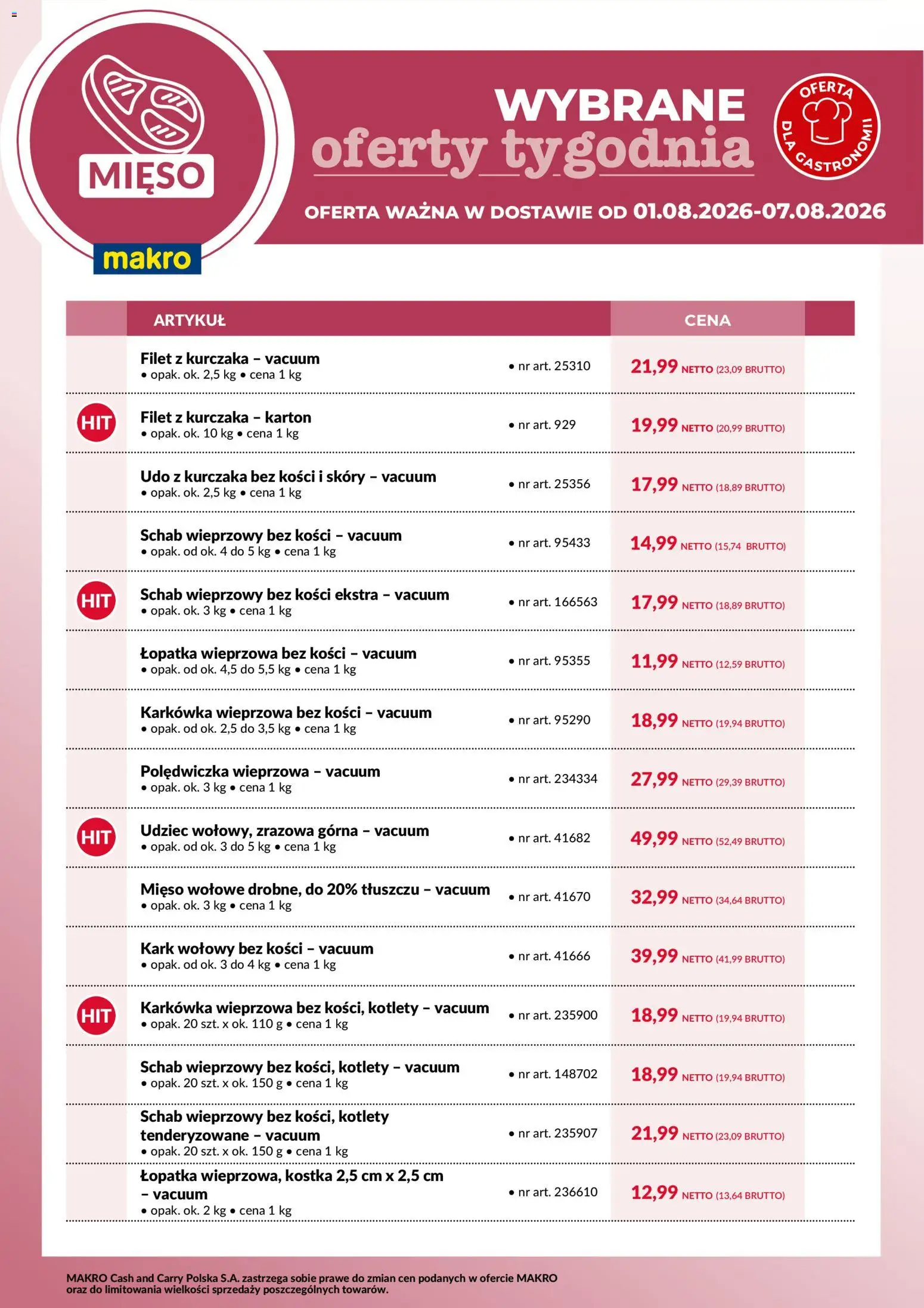 Makro gazetka - Wybrane oferty tygodnia w dostawie od 01.08.2026 | Strona: 1 | Produkty: Karkówka, Karkówka wieprzowa, Mięso, Schab wieprzowy