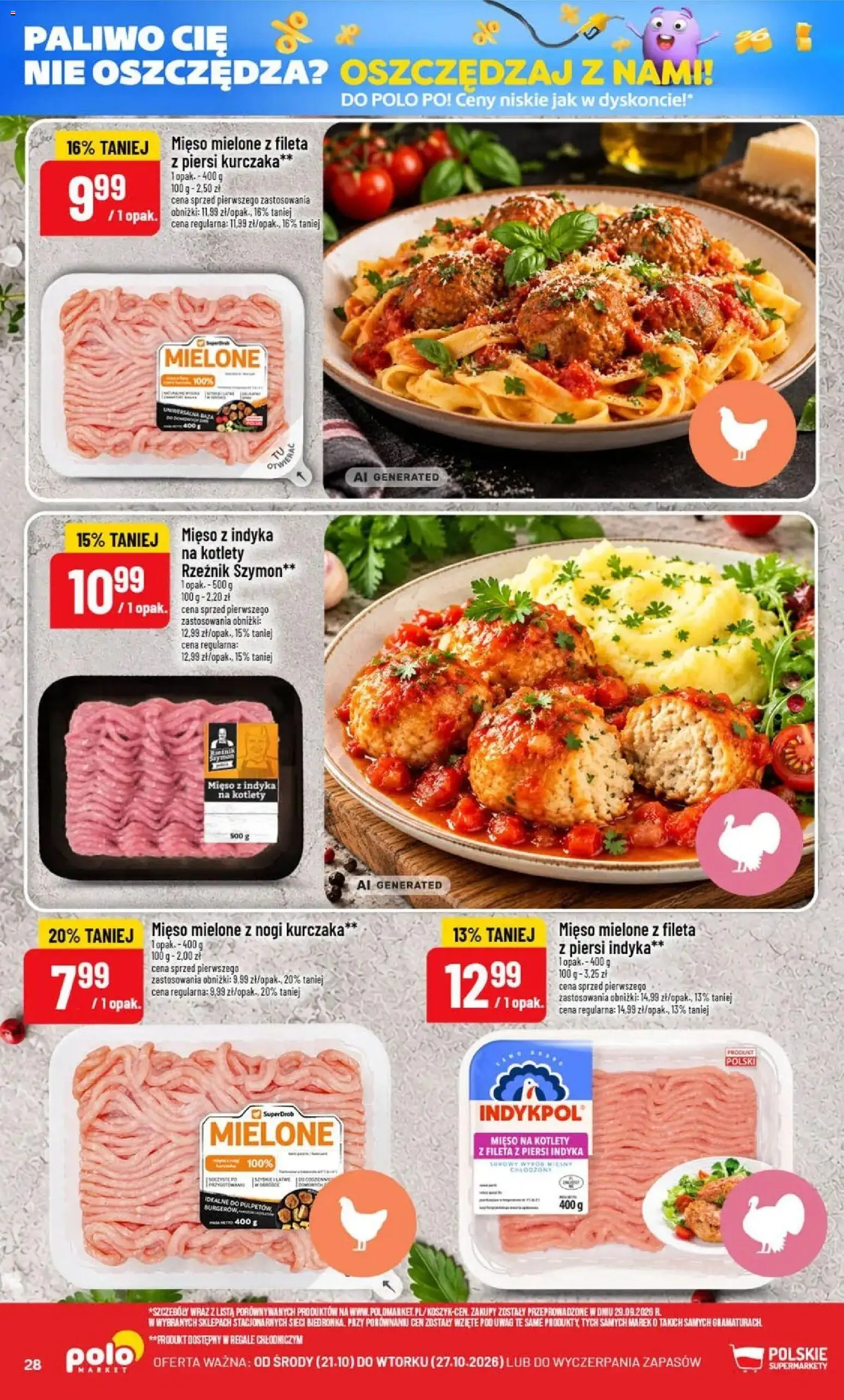 Nowa POLOmarket gazetka od jutra 21.10.2026 | Strona: 28 | Produkty: Piersi, Mięso, Mięso z indyka, Kotlety