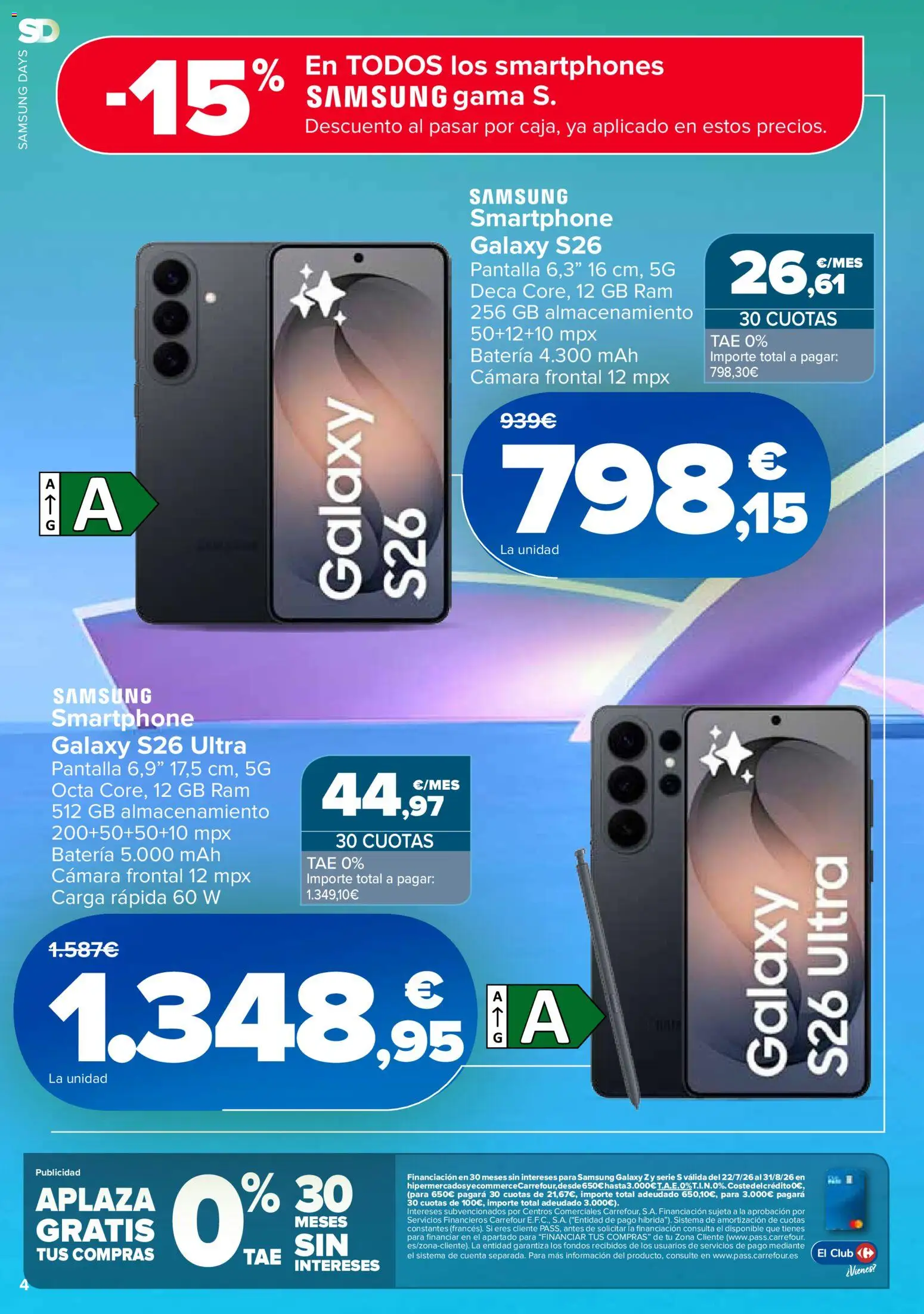 Carrefour Samsung Days │ válido desde el 03/08/2026 | Página: 4 | Productos: Smartphone, Cámara, Batería