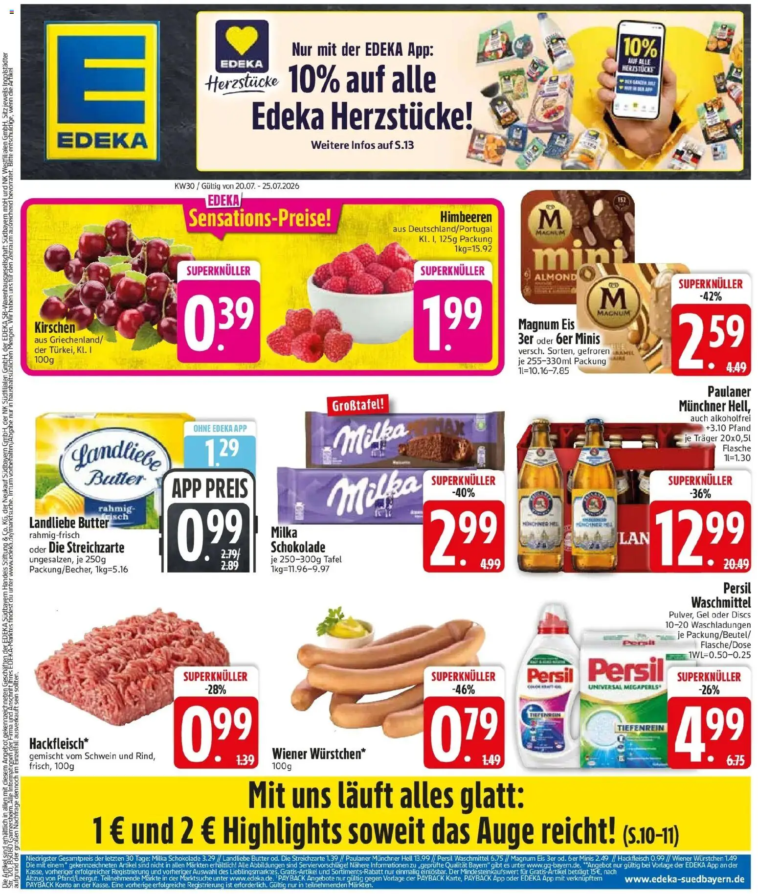 Edeka prospekt Wemding – gültig ab 20.07.2026 | Seite: 3 | Produkte: Himbeeren, Landliebe butter, Eis, Paulaner