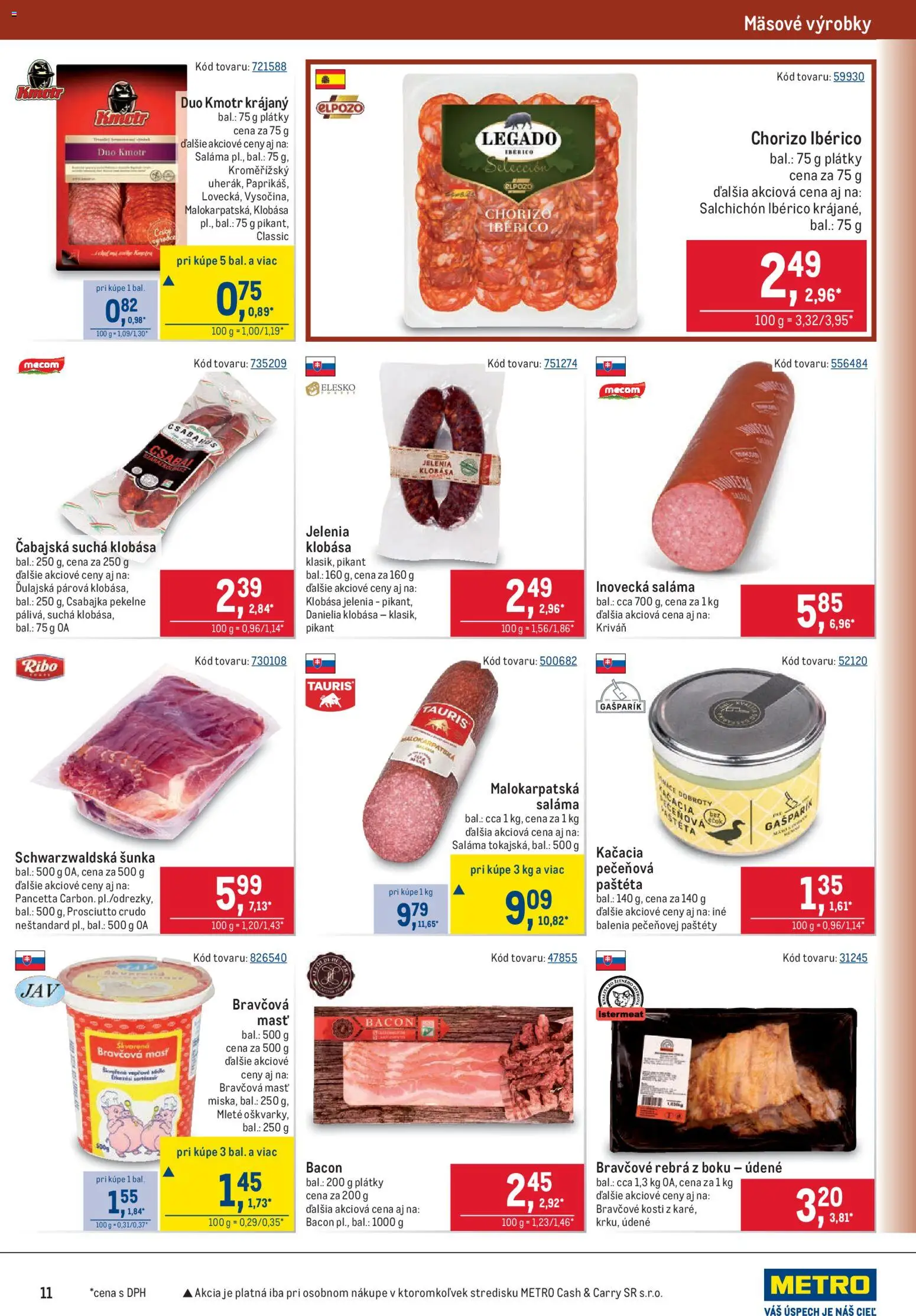 Nové Metro akcie – leták je platný od 12.08.2026 | Strana: 11 | Produkty: Šunka, Prosciutto crudo, Pancetta, Paštéta