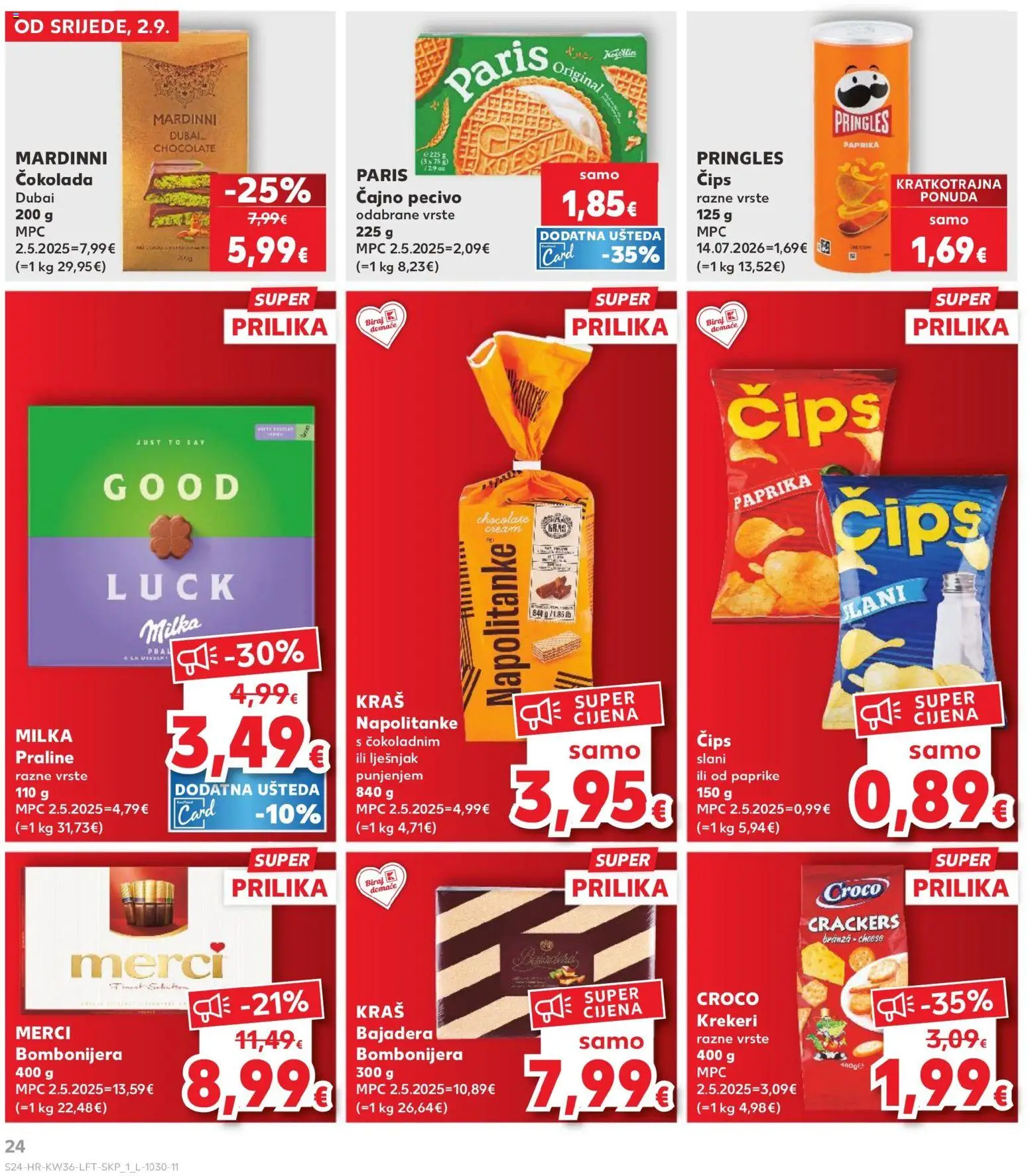 Kaufland katalog | vrijedi od 02.09.2026 | Stranica: 24 | Proizvodi: Pringles, Merci, Napolitanke, Milka