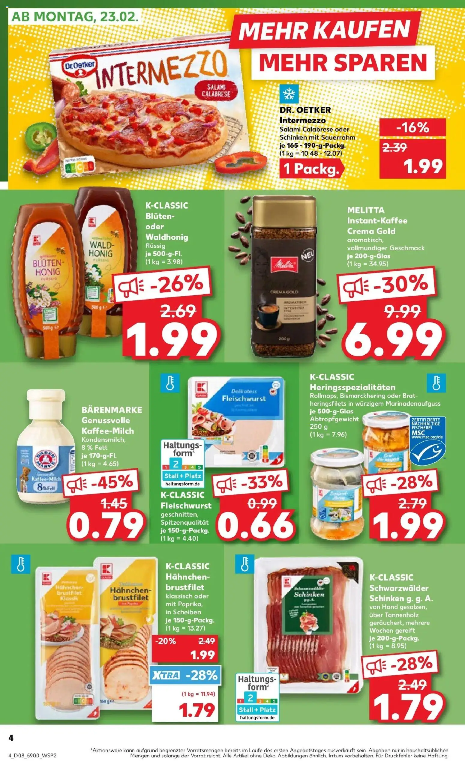 Kaufland prospekt Dresden	 – gültig ab 22.02.2026 | Seite: 4 | Produkte: Melitta, Hahnchen, Schinken, Sauerrahm