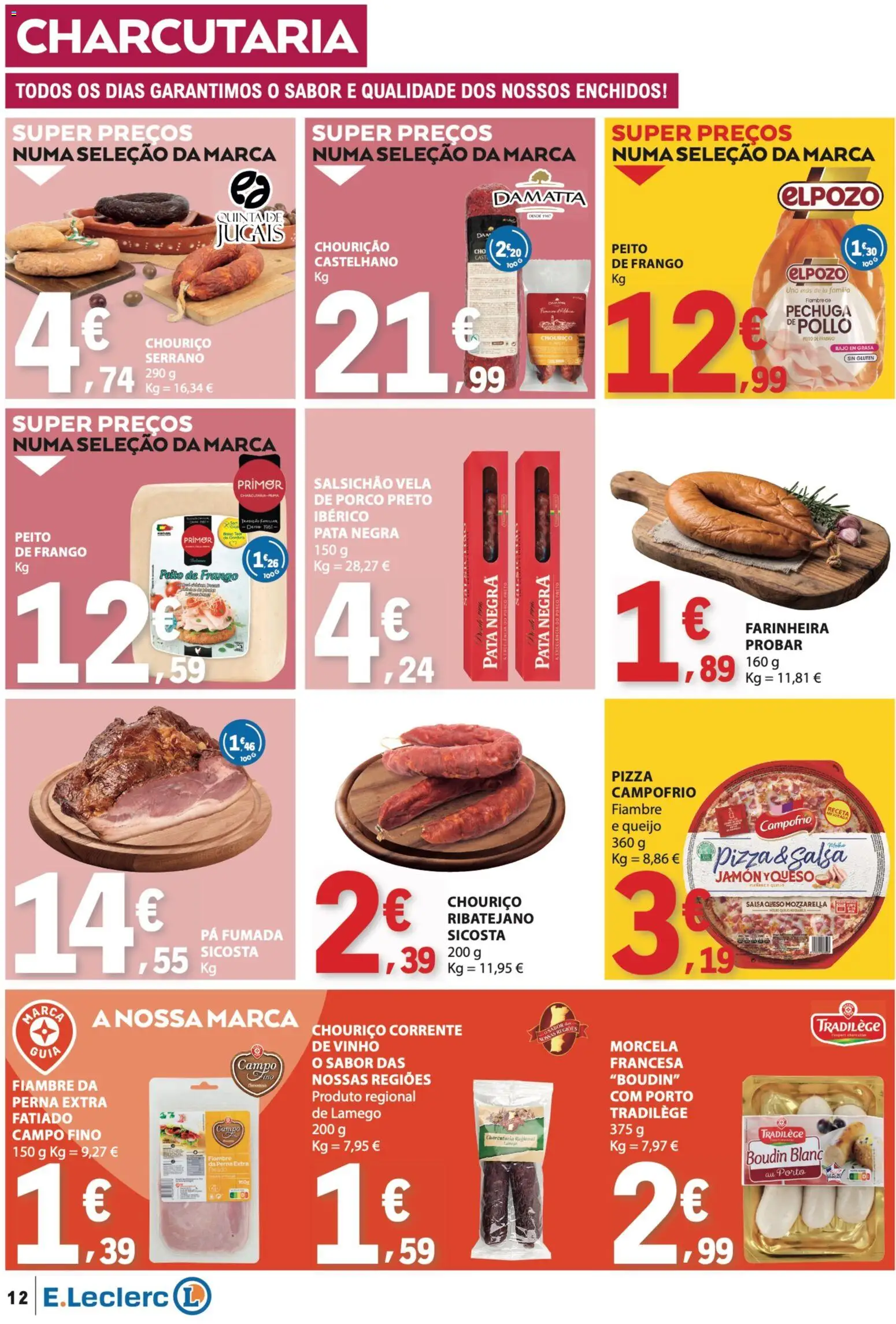 E.Leclerc folheto │ válido de 04.06.2026 | Página: 12 | Produtos: Peito de frango, Frango, Pizza, Chouriço