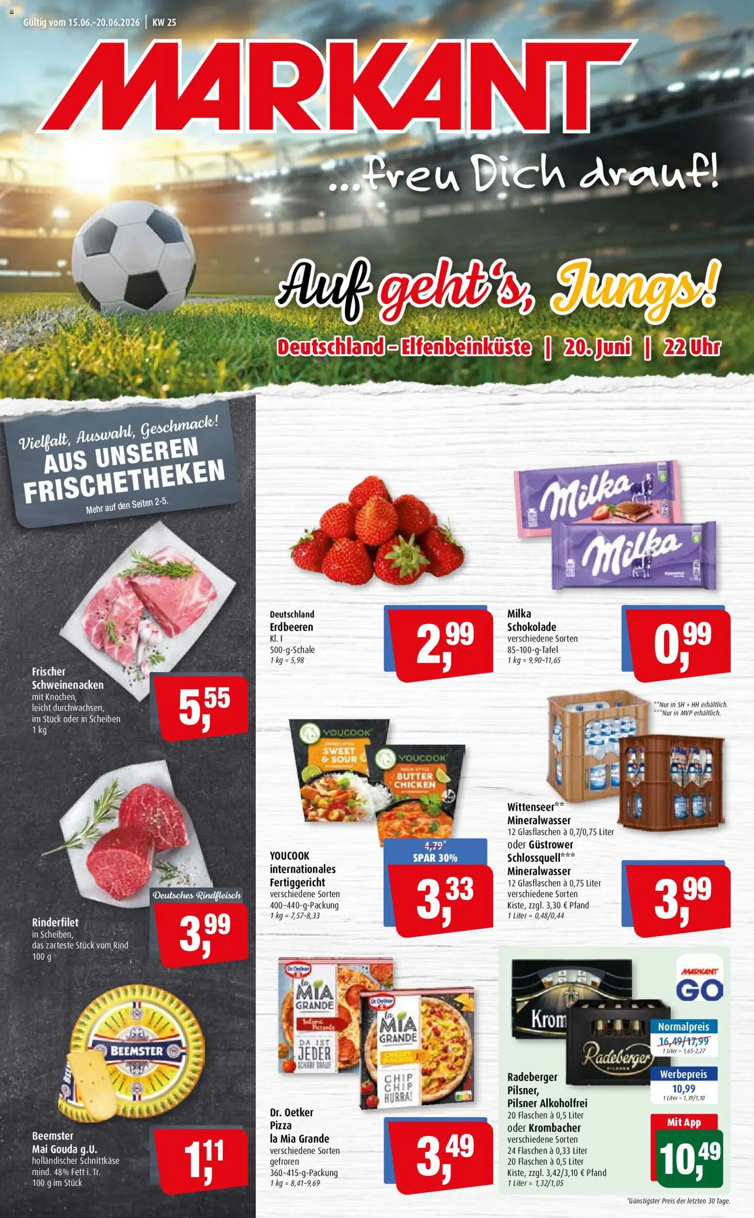 Markant Prospekt – gültig ab 15.06.2026 | Seite: 1 | Produkte: Schweinenacken, Milka, Mineralwasser, Erdbeeren