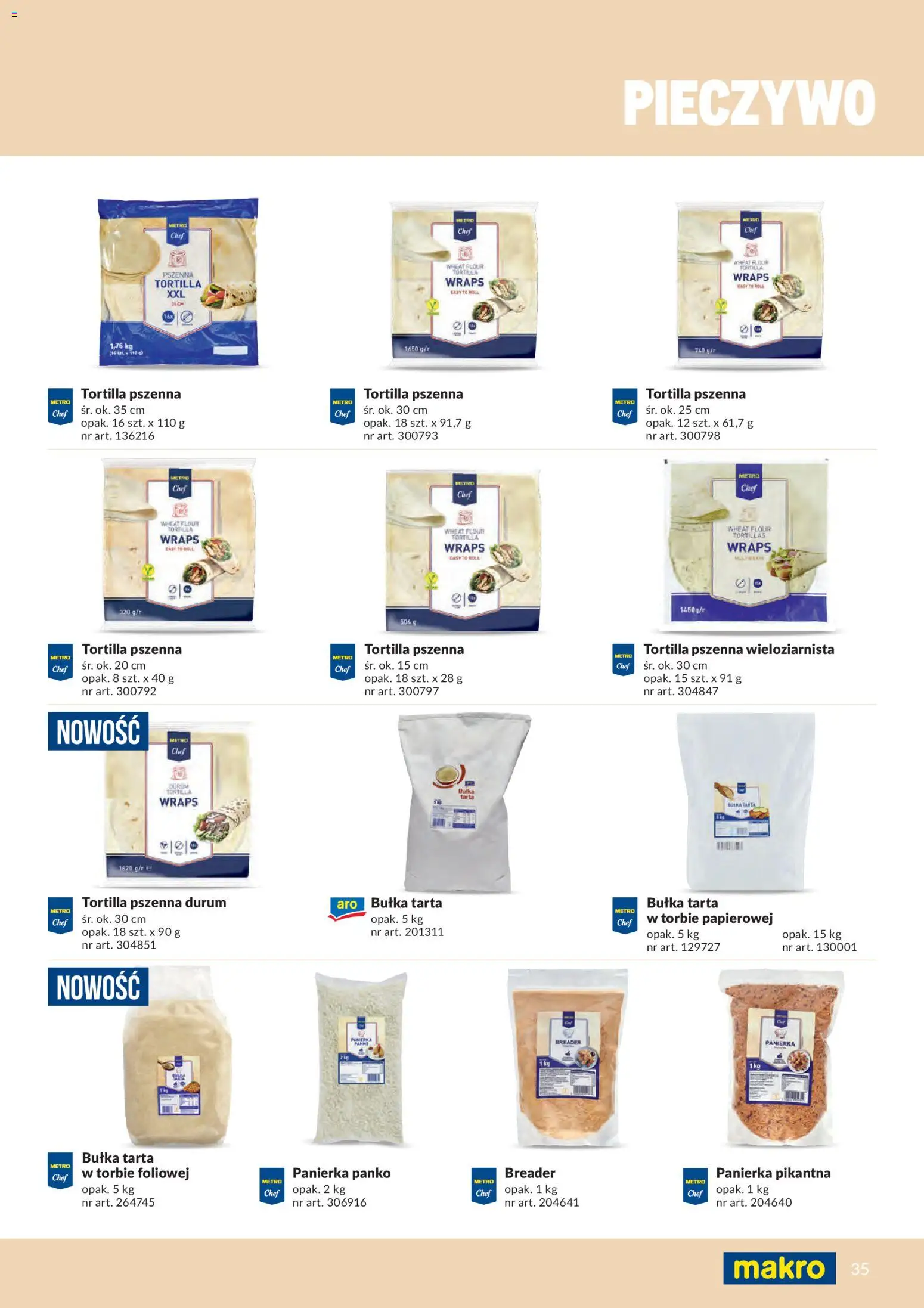 Makro gazetka - Produktów marek własnych dla profesjonalnej Gastronomii od 01.03.2026 | Strona: 35 | Produkty: Bułka tarta, Tortilla, Bułka, Panierka panko