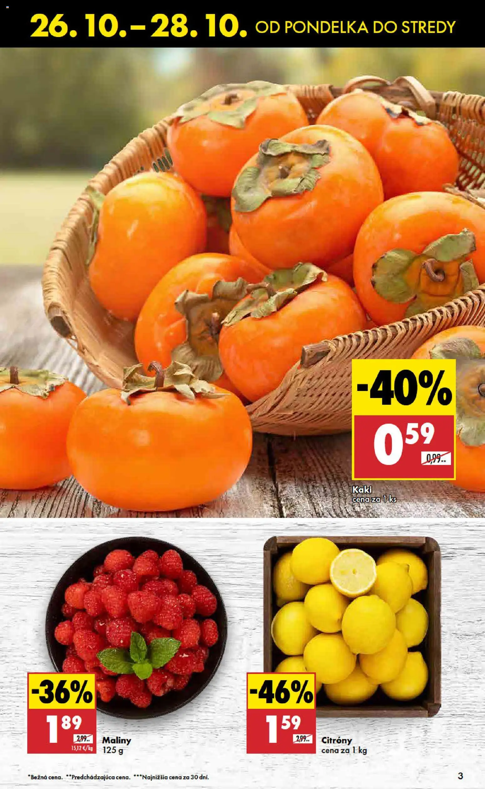 Nové Biedronka akcie – leták je platný od 26.10.2026 | Strana: 3 | Produkty: Kaki, Citróny, Maliny