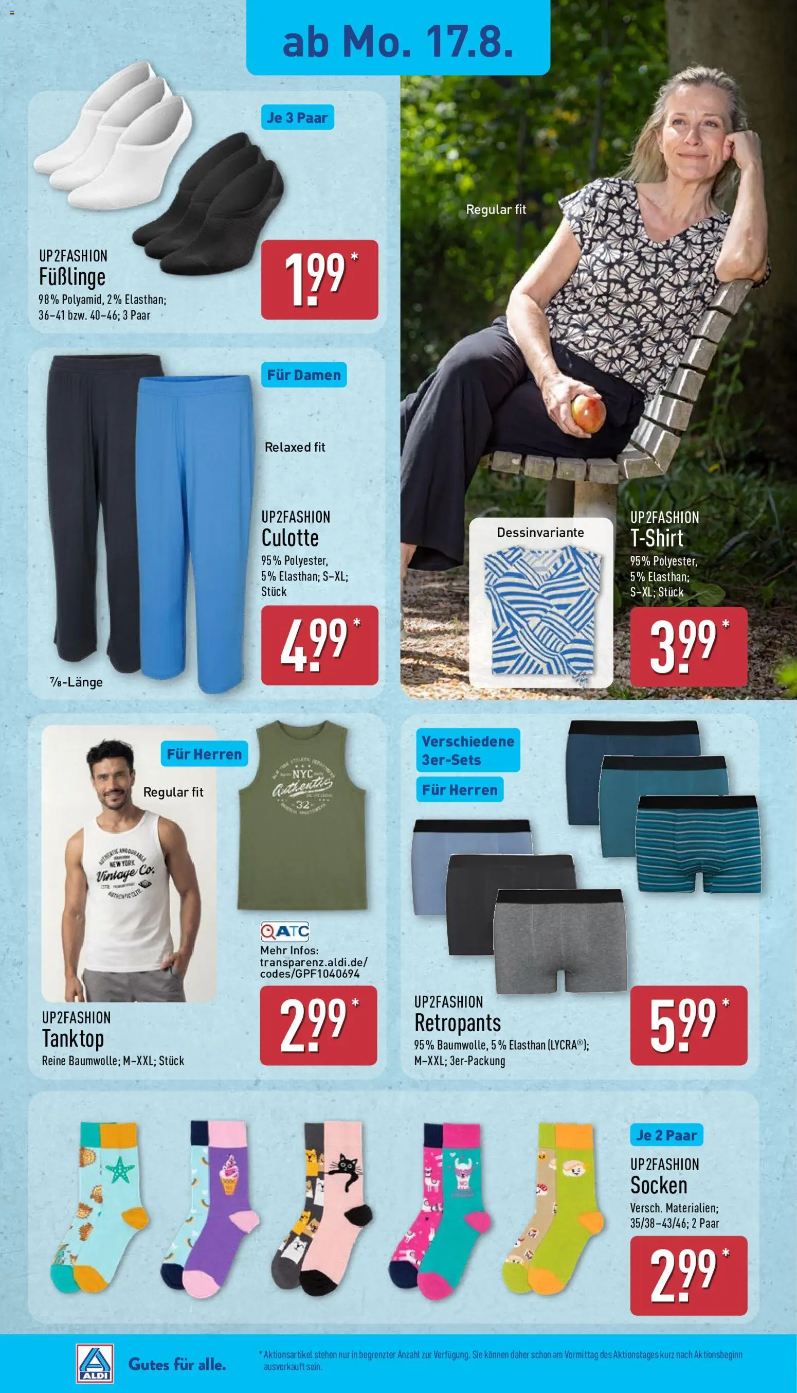 Aldi Prospekt – gültig ab 17.08.2026 | Seite: 7 | Produkte: Top, Up2fashion, Tanktop, Socken