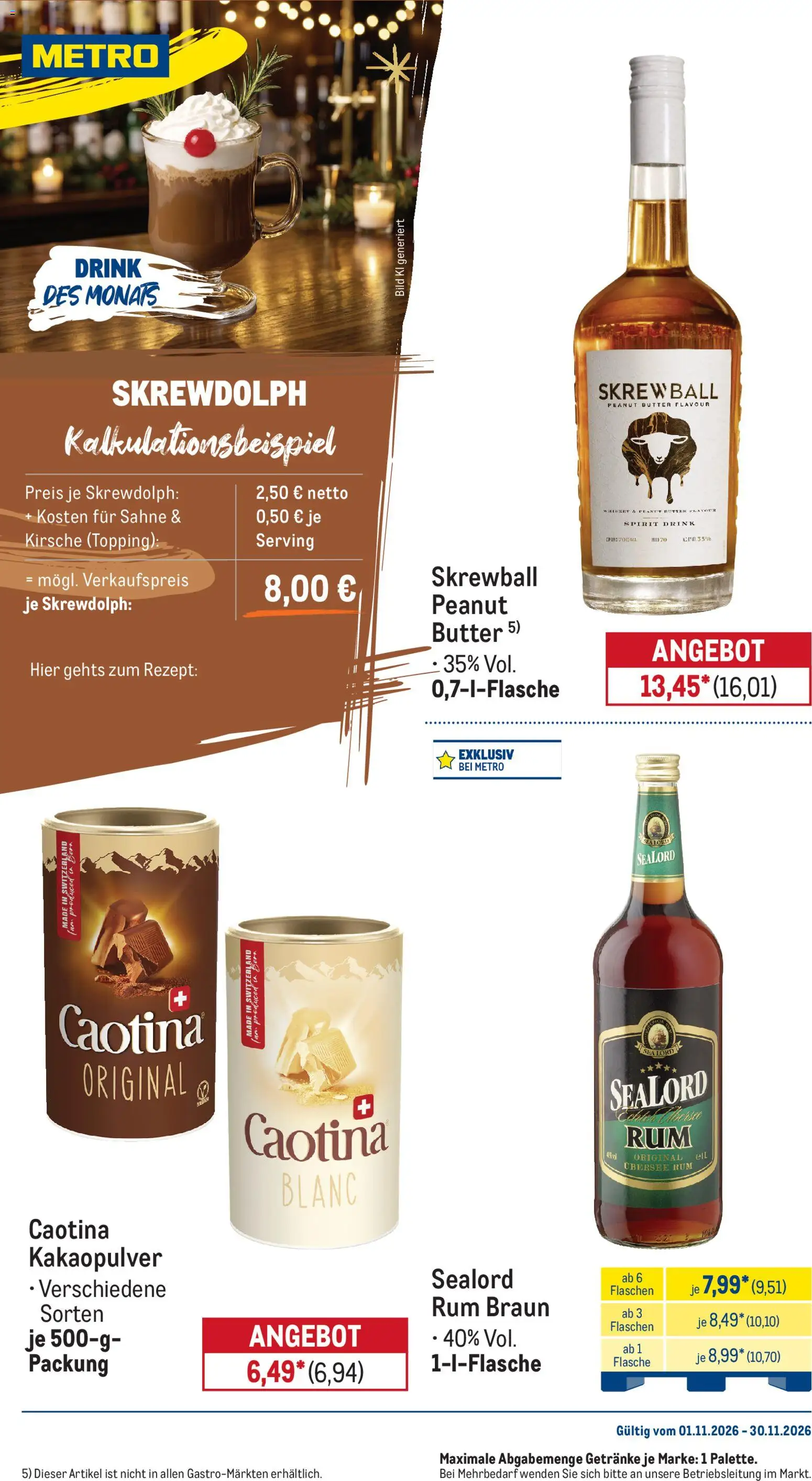 Metro Monats-Menü – gültig ab 01.11.2026 | Seite: 22 | Produkte: Butter, Rum, Sahne, Whiskey