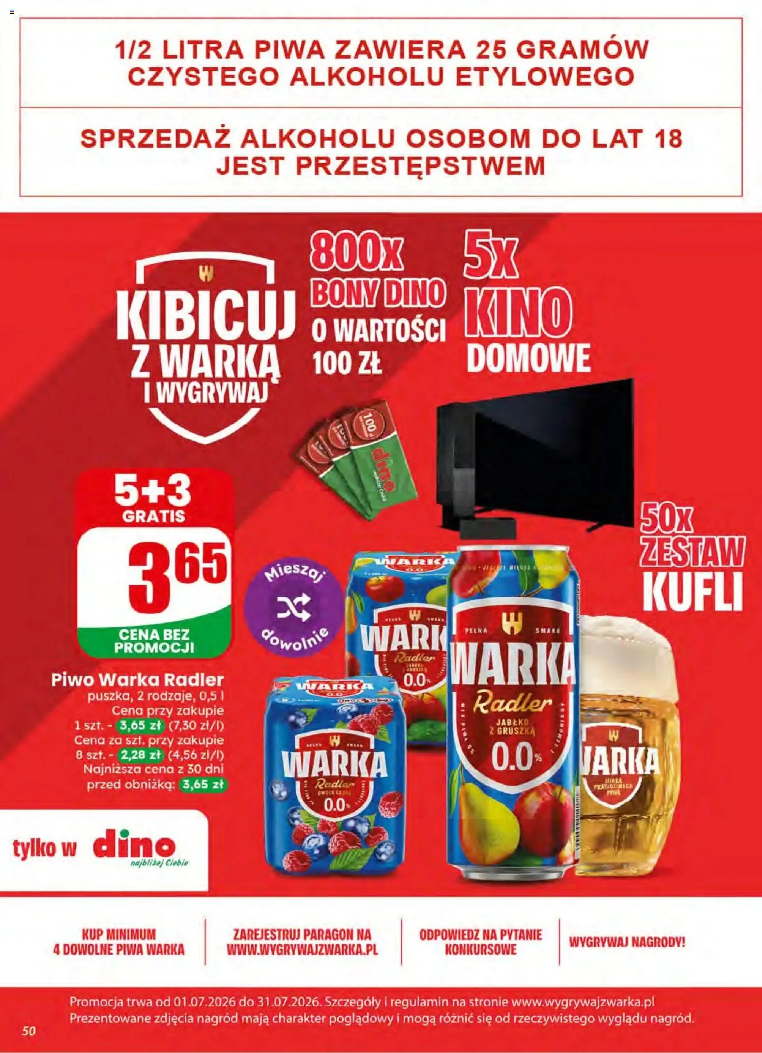 Dino gazetka od 08.07.2026 | Strona: 50 | Produkty: Warka, Piwo Warka, Piwo, Owoce