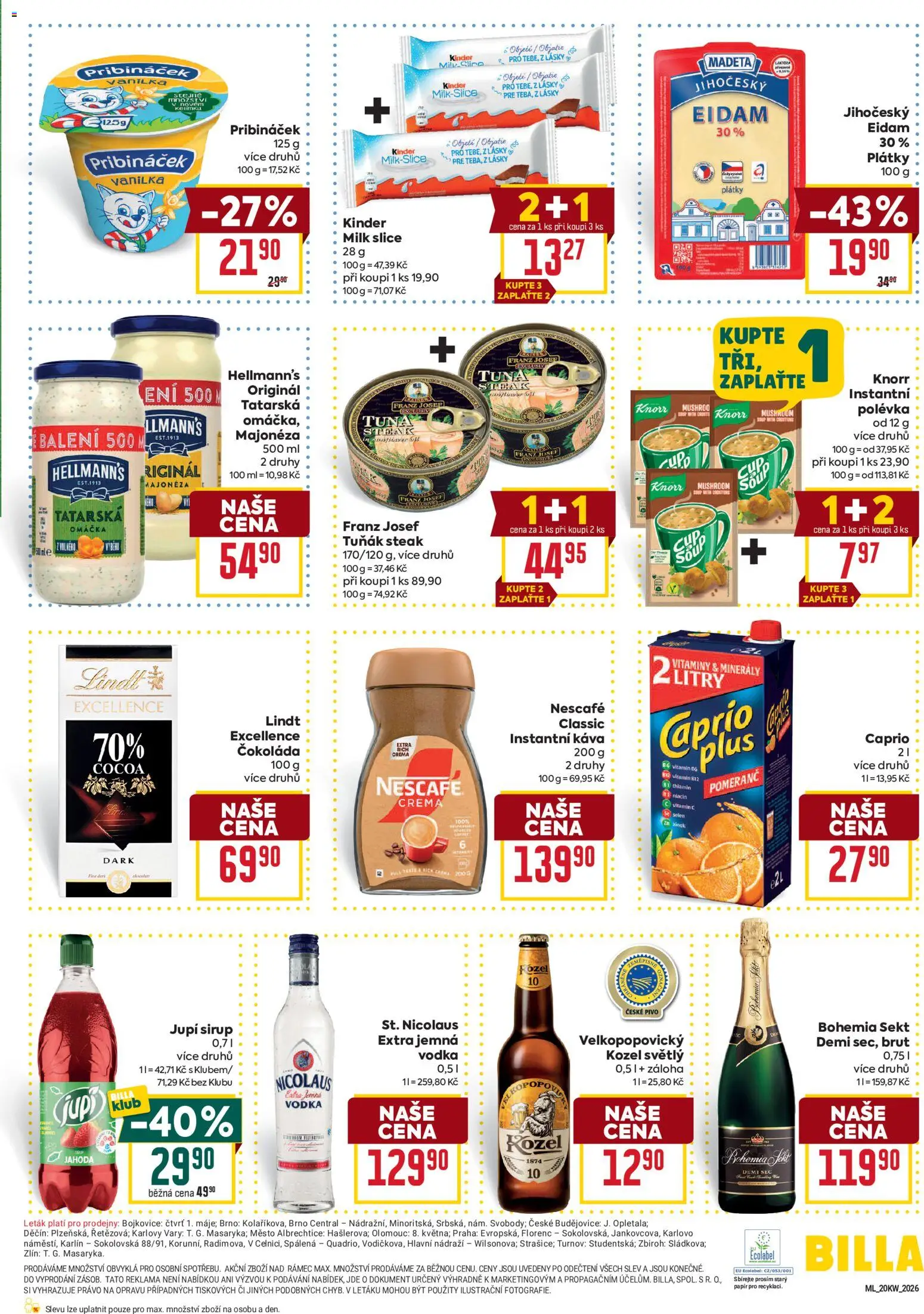 Billa Malý leták od 13.05.2026 | Strana: 3 | Produkty: Lindt, Eidam, Hellmann's, Crema