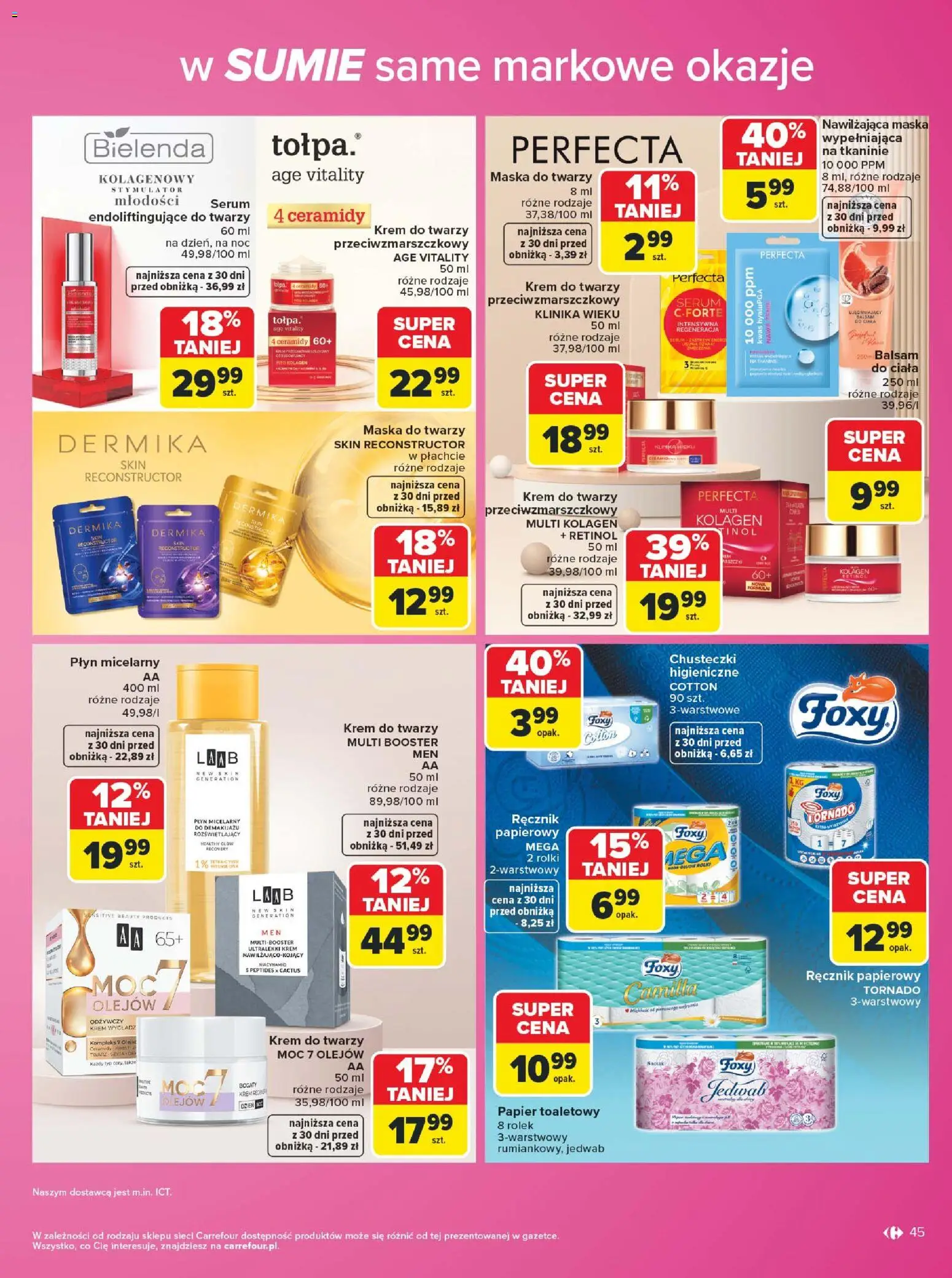 Carrefour gazetka - Same markowe okazje od 03.08.2026 | Strona: 45 | Produkty: Maska, Krem, Ręcznik papierowy, Krem do twarzy