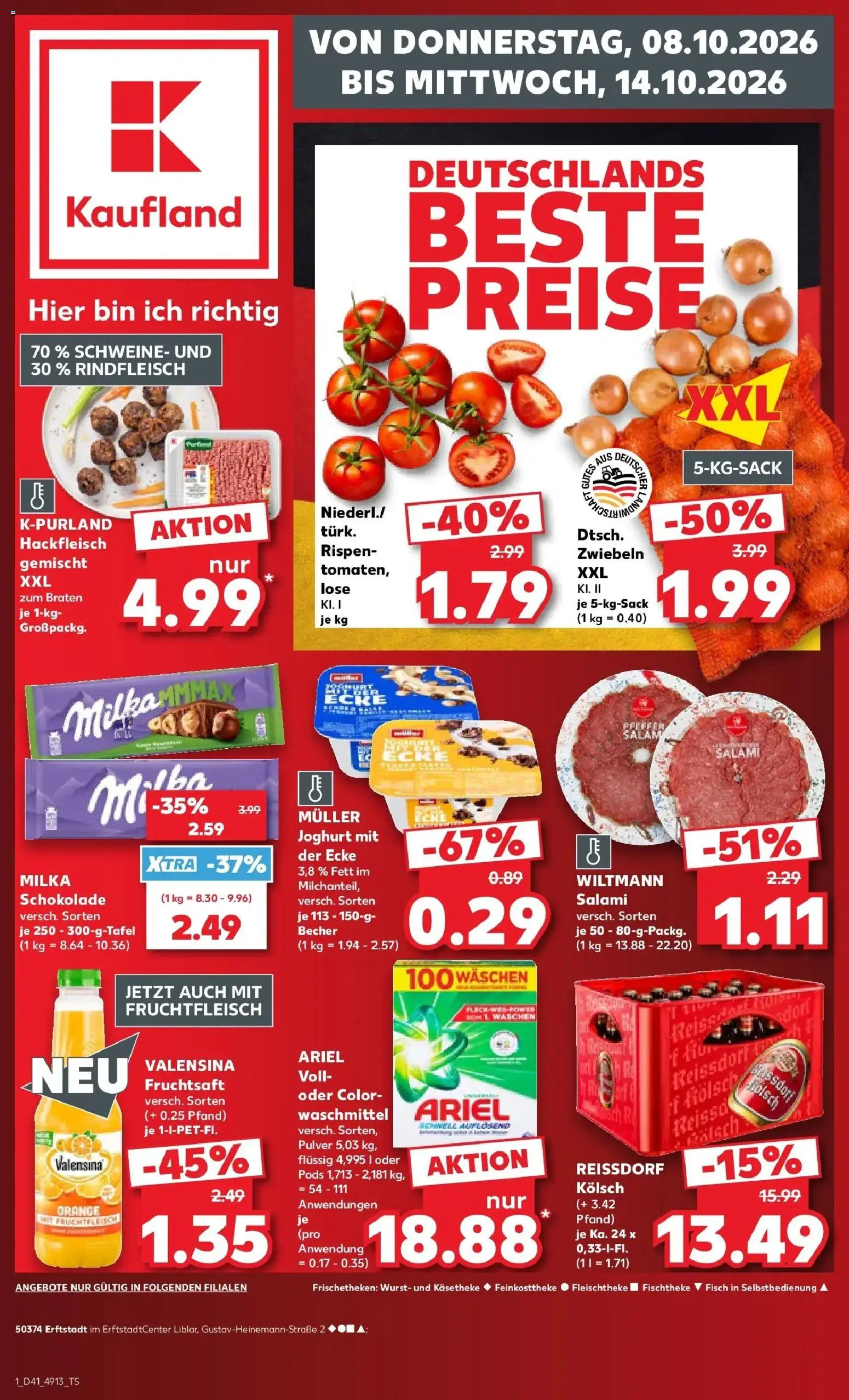 Prospekt Kaufland ab 08.10.2026 » Angebote Online zum Blättern | Seite: 1 | Produkte: Joghurt, Salami, Rindfleisch, Fruchtsaft
