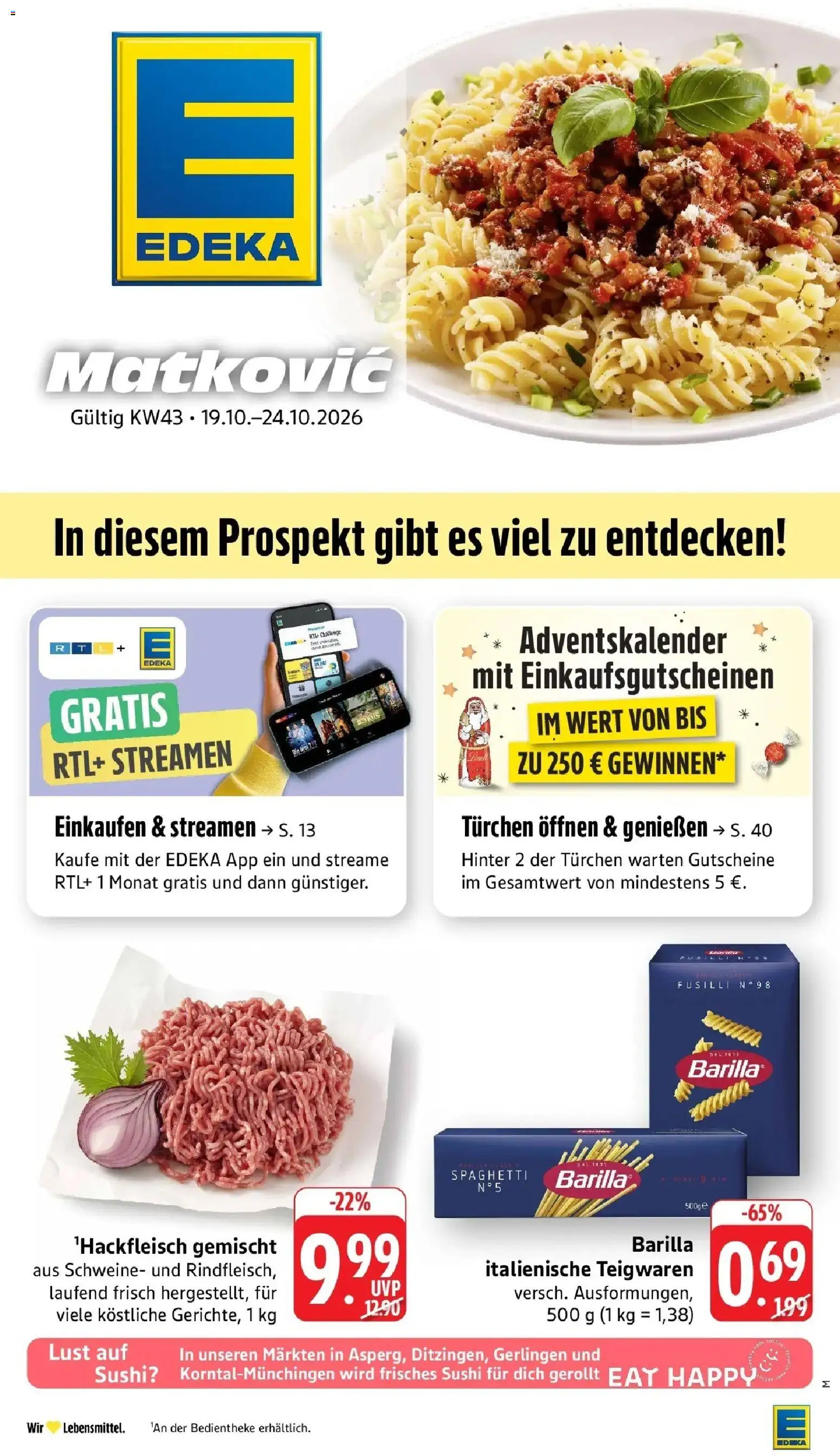 Edeka Prospekt Ditzingen (ab 19.10.2026) » Angebote Online | Seite: 11 | Produkte: Barilla, Spaghetti